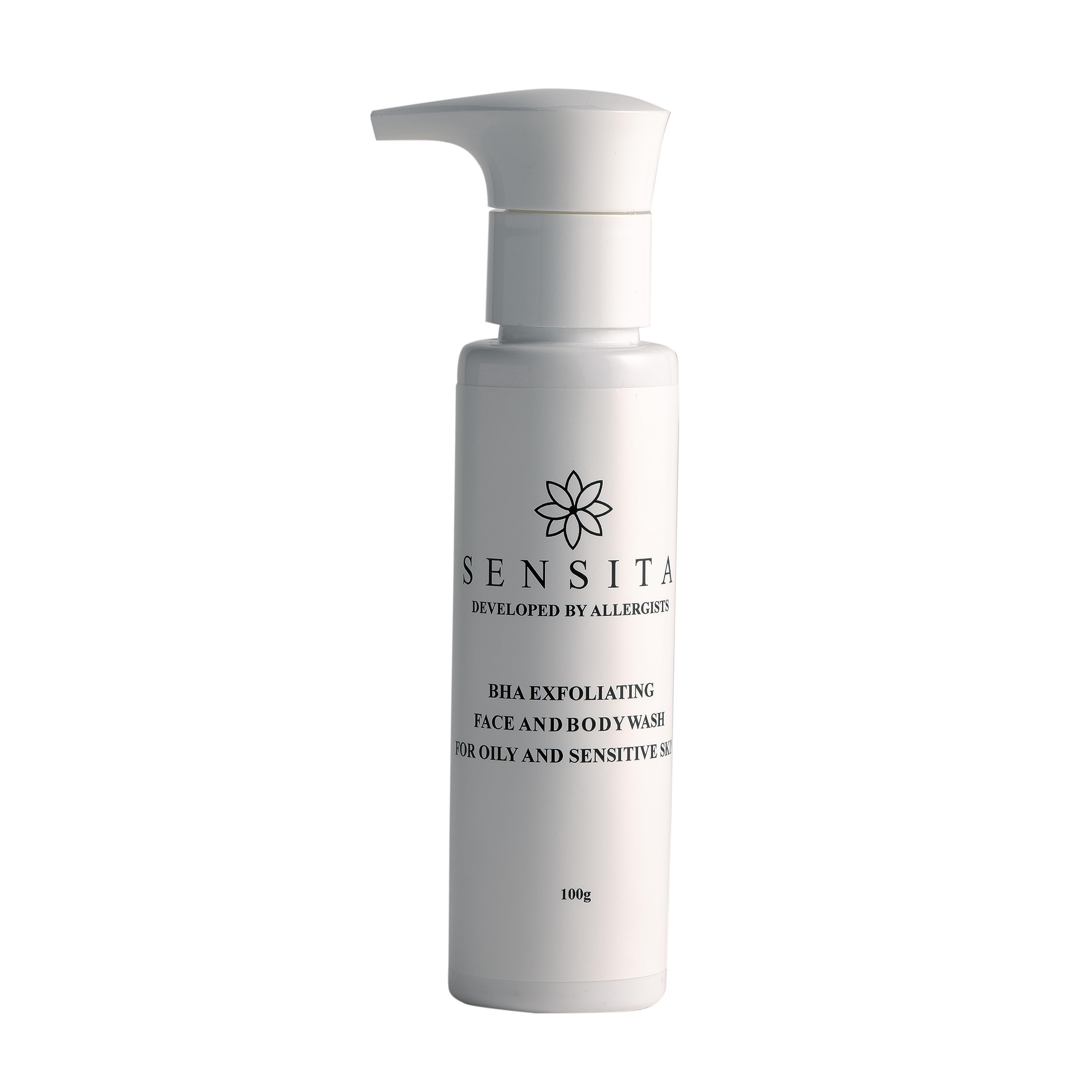 SENSITA BHA Exfoliating Face and Body Wash for Oily & Sensitive Skin - 100g | Gentle Cleanser with Salicylic Acid for Acne-Prone Skin | Daily Skincare & Shower Routine