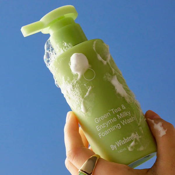 By Wishtrend Green Tea & Enzyme Milky Foaming Face Wash 140ml - Gentle Cleanser for Sensitive Skin, Daily Skincare Routine