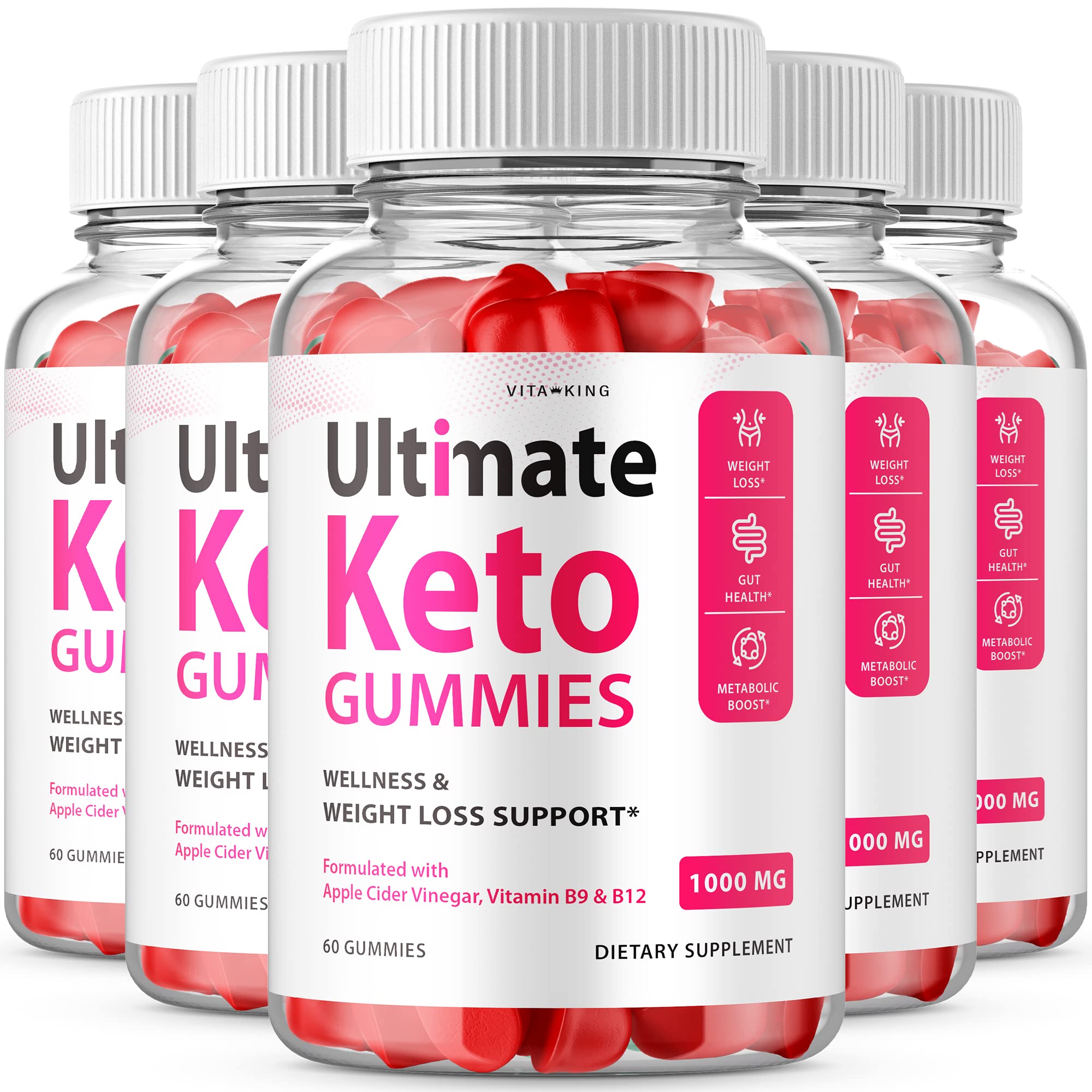 Ultimate Ketos Gummies Max Potency (5 Pack, 300 Gummies) - Premium Keto Supplement for Weight Management & Energy Boost | Perfect for Low-Carb Diet & On-The-Go Snacking