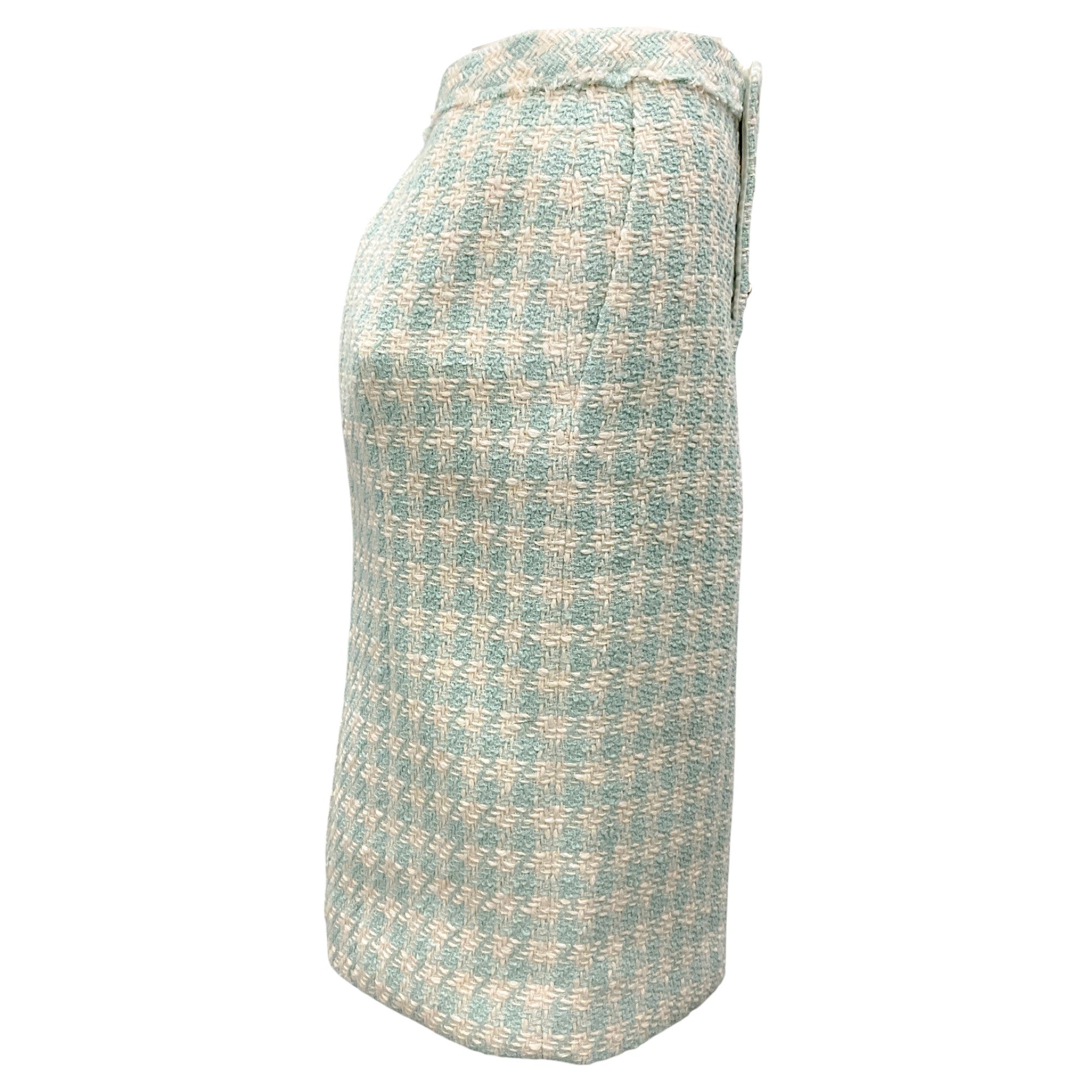 Chanel Light Blue & Ecru 2023 Tweed Pencil Skirt for Women | Classic Designer Mini Skirt | Perfect for Office Wear, Cocktail Parties & Spring Outfits