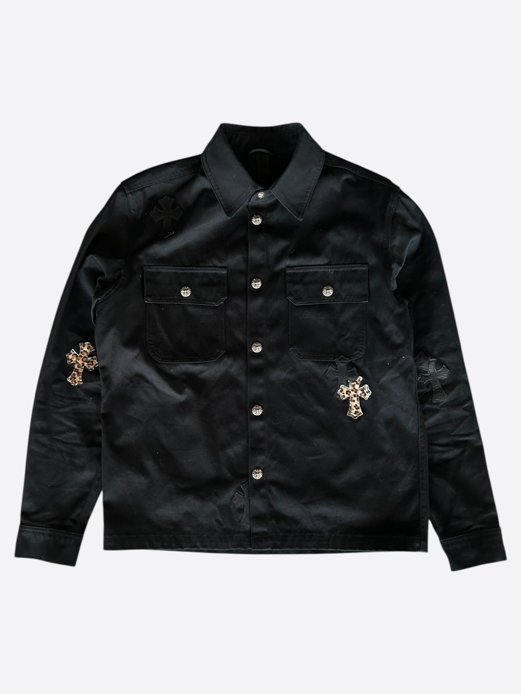 Chrome Hearts Black & Cheetah Cross Patchwork Dog Jacket - Stylish Pet Apparel for Small to Medium Dogs - Perfect for Outdoor Adventures & Fashionable Occasions