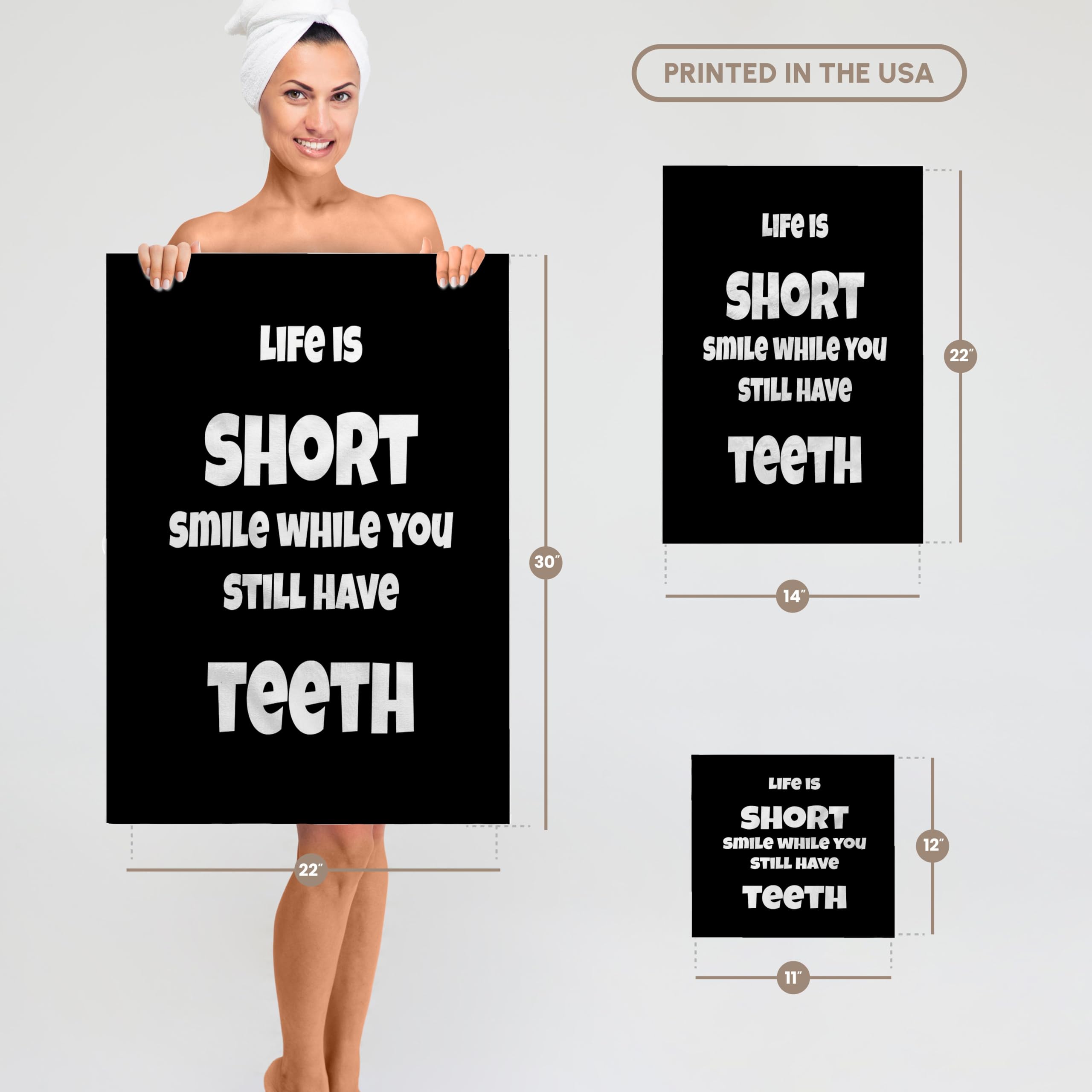 3D Rose Life is Too Short Smile While You Still Have Teeth Black White Humor Towel 15x22 Inches - Funny Bath, Beach & Kitchen Towel for Home Decor, Gifts & Spa Use