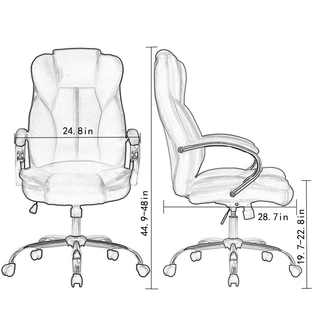 Ergonomic Office Chair - Adjustable High Back PU Leather Executive Desk Chair with Lumbar Support & Rolling Swivel Wheels - Black - Perfect for Home Office, Gaming Setup, and Computer Workstations