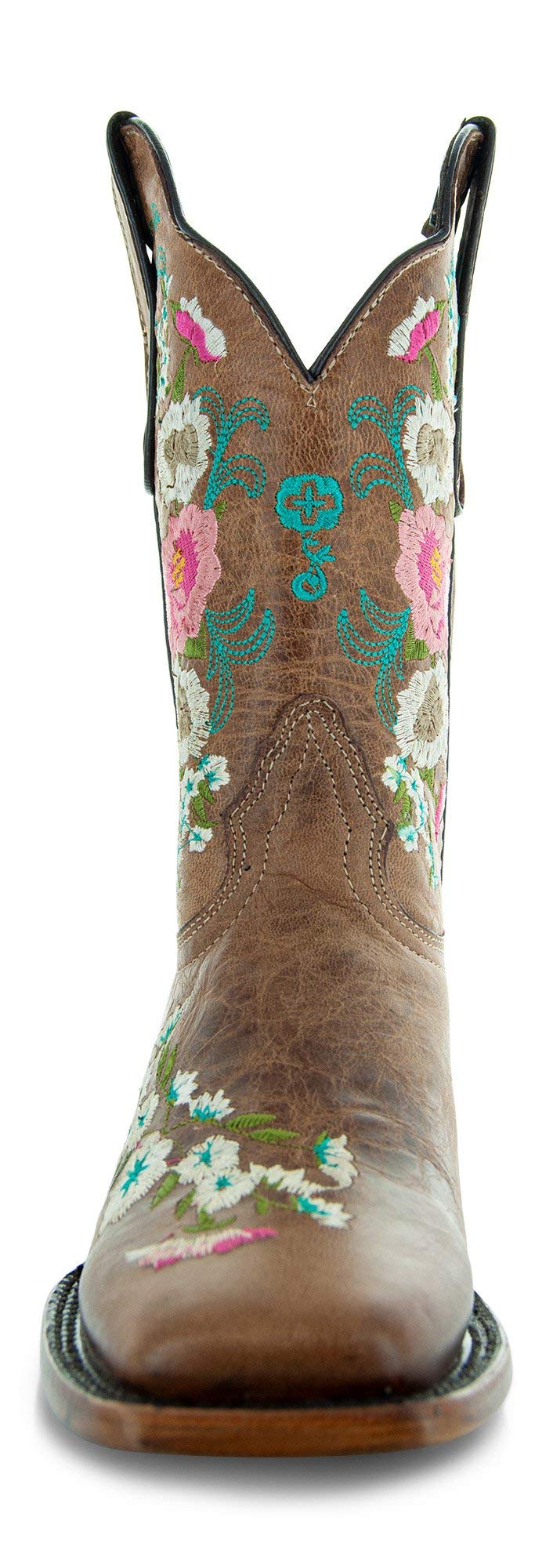 Soto Boots Women's Jasmine Floral Square Toe Cowgirl Boots - Genuine Leather Handcrafted Western Boots with Embroidered Design (M50043, Tan) | Perfect for Country Dancing, Rodeos & Western Fashion