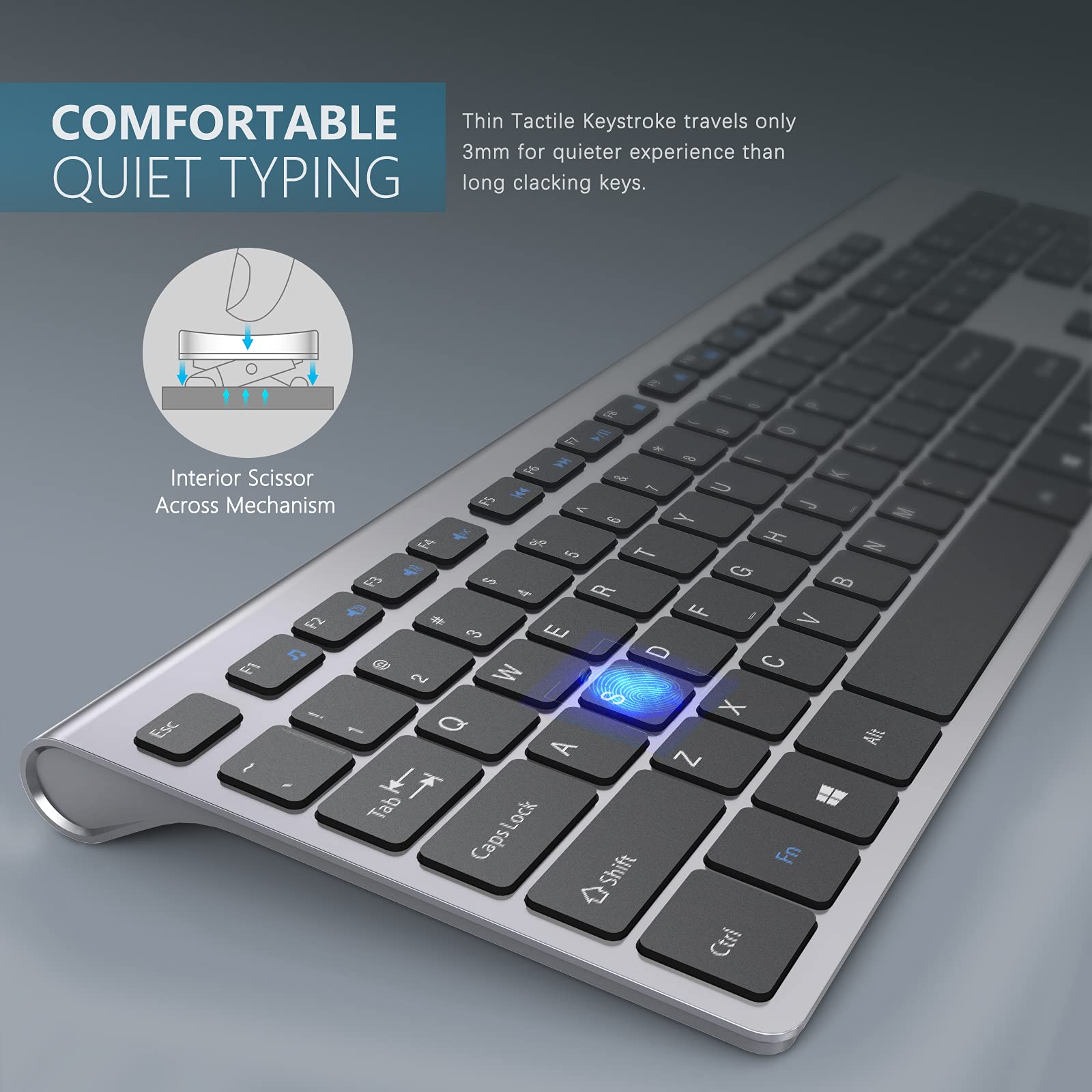 Rechargeable Wireless Keyboard and Mouse Combo - J JOYACCESS 2.4G Full-Size Slim Keyboard with Ergonomic Mouse | Long Battery Life | Compact Design for Laptop, PC, Desktop (Windows/Mac) | Black & Grey | Perfect for Office Work, Gaming, and Home Computing