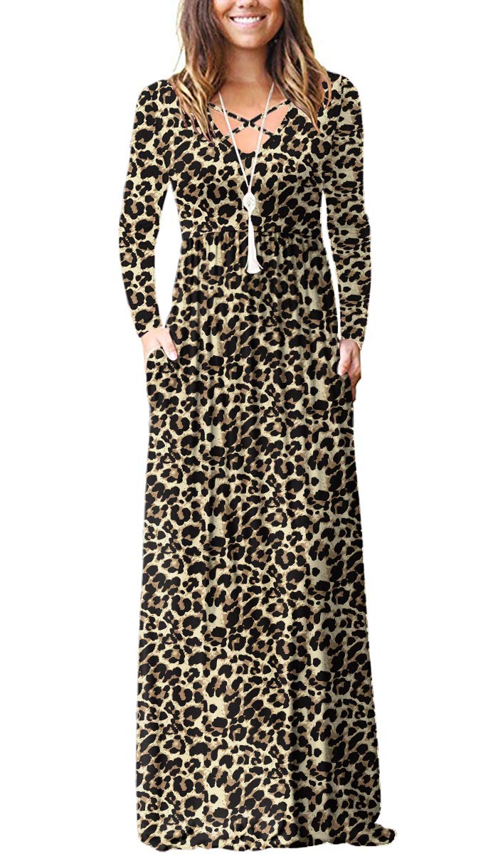 LILBETTER Women's Long Sleeve Casual Maxi Dress with Pockets - Loose Plain Long Dresses for Everyday Wear, Beach, Travel & Date Night