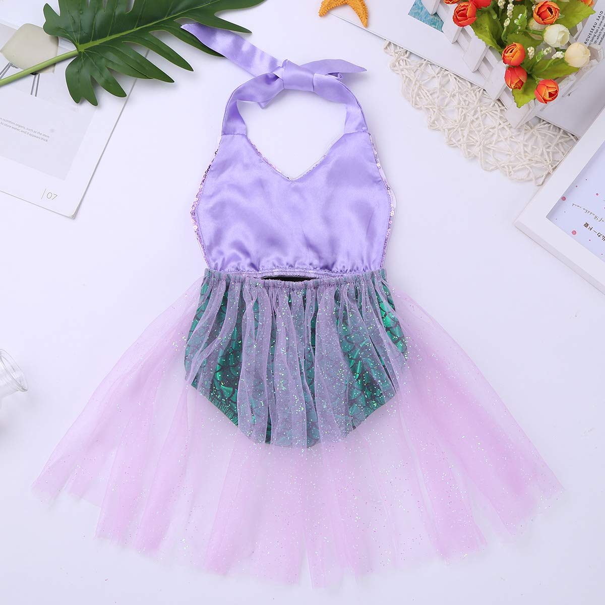Kaerm Infant Baby Girls Halter Sequins Fish Scale Romper Swim Dress - Mermaid Princess Costume for Beach, Pool Party & Photo Shoots