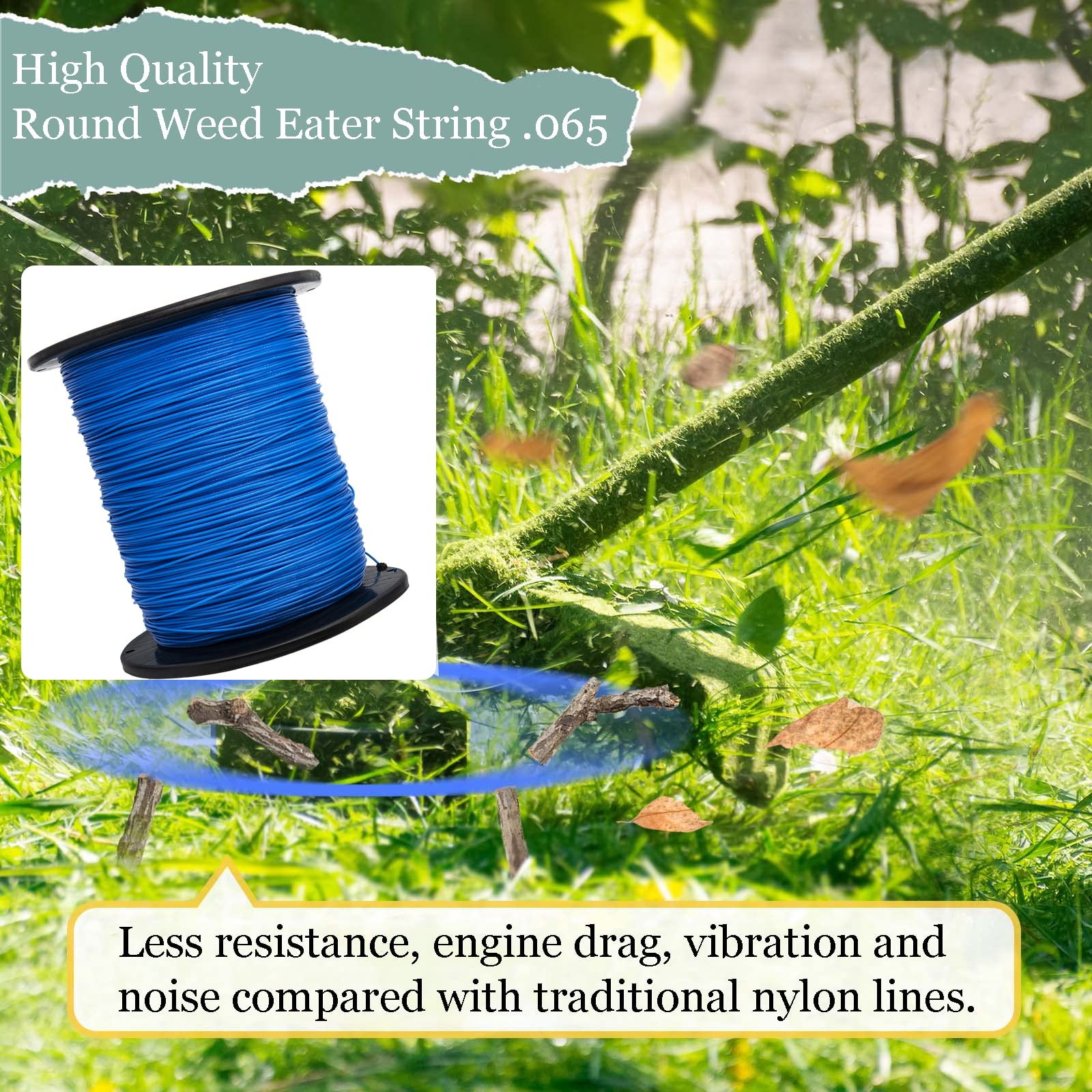 KAKO 065 Round Weed Wacker String Trimmer Line - .065-Inch x 3000 ft Commercial Grade Replacement String for Weed Eaters & Trimmers - Fits Most Models (Blue) - Perfect for Lawn Care, Yard Maintenance & Professional Landscaping