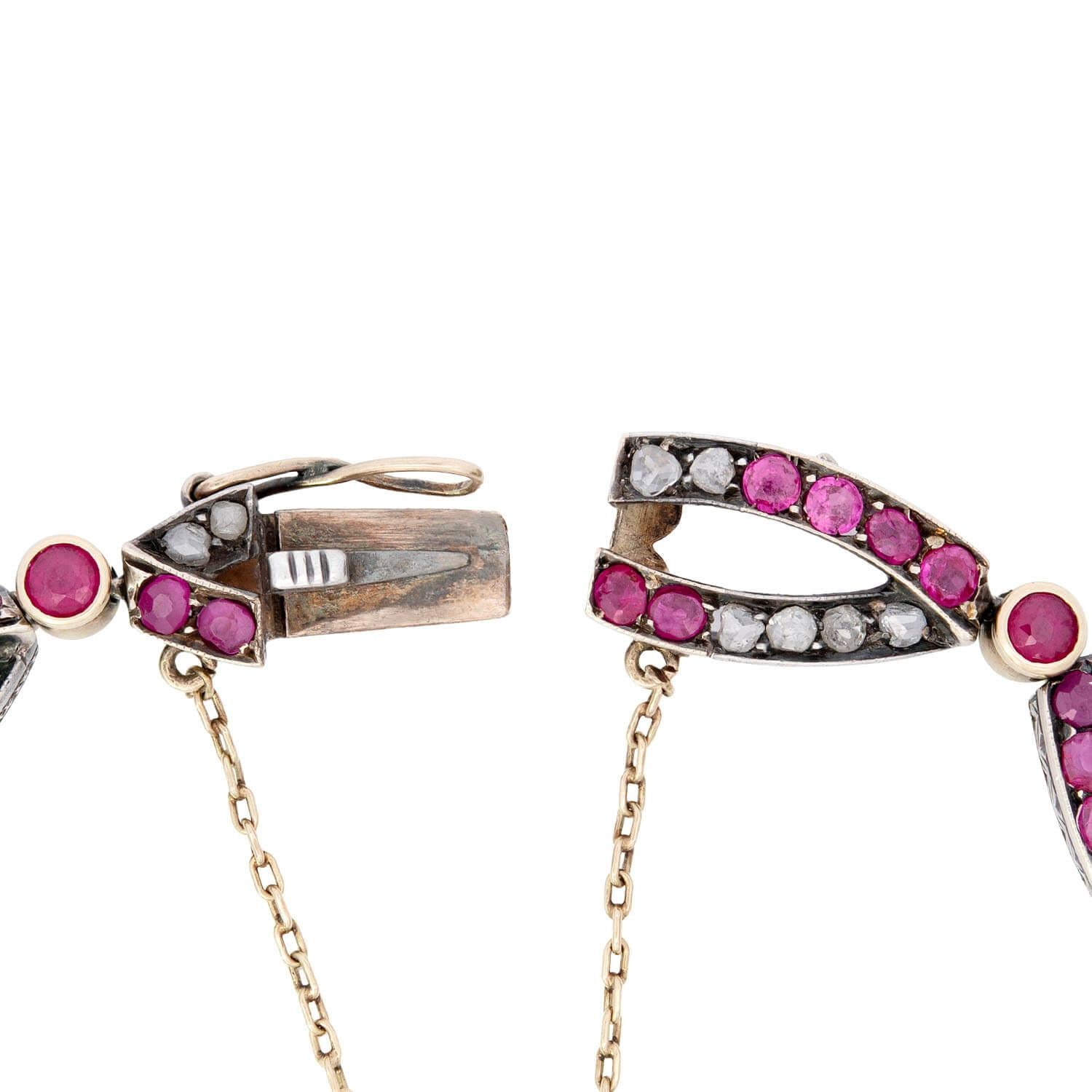 Exquisite Victorian French 18k Gold/Sterling Silver Ruby & Diamond Bracelet - Elegant Jewelry for Weddings, Anniversaries & Special Occasions