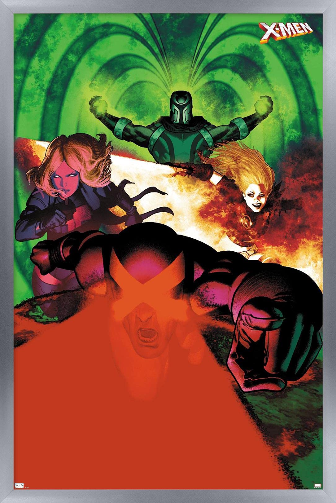 Marvel Comics X-Men Wall Poster - Emma Frost, Magneto, Magik & Cyclops Art Print (22.4x14.7 Inches) Silver Framed Version | Superhero Room Decor, Comic Book Fan Gift, Home & Office Wall Art