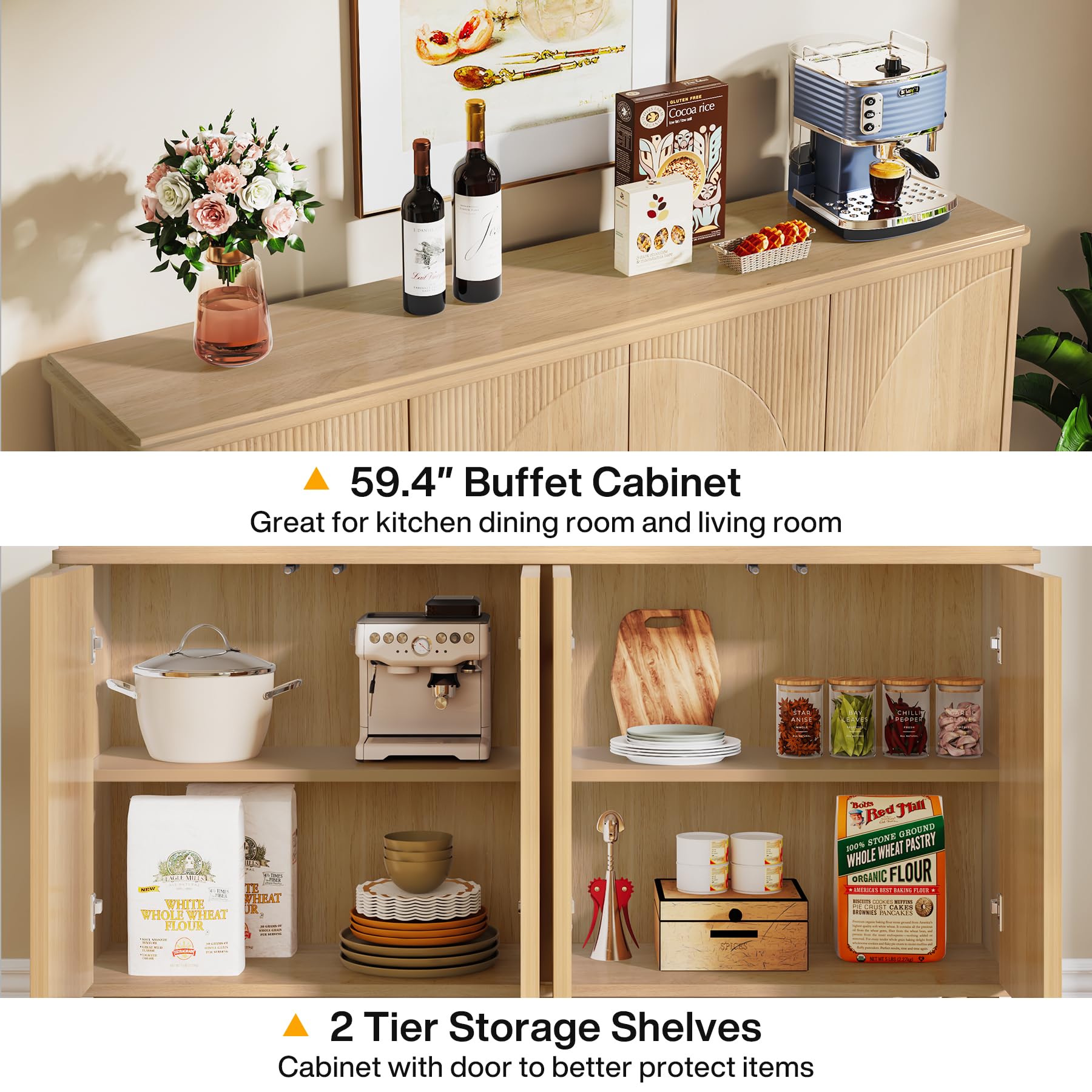 Tribesigns Modern Buffet Cabinet Sideboard with Storage - 60
