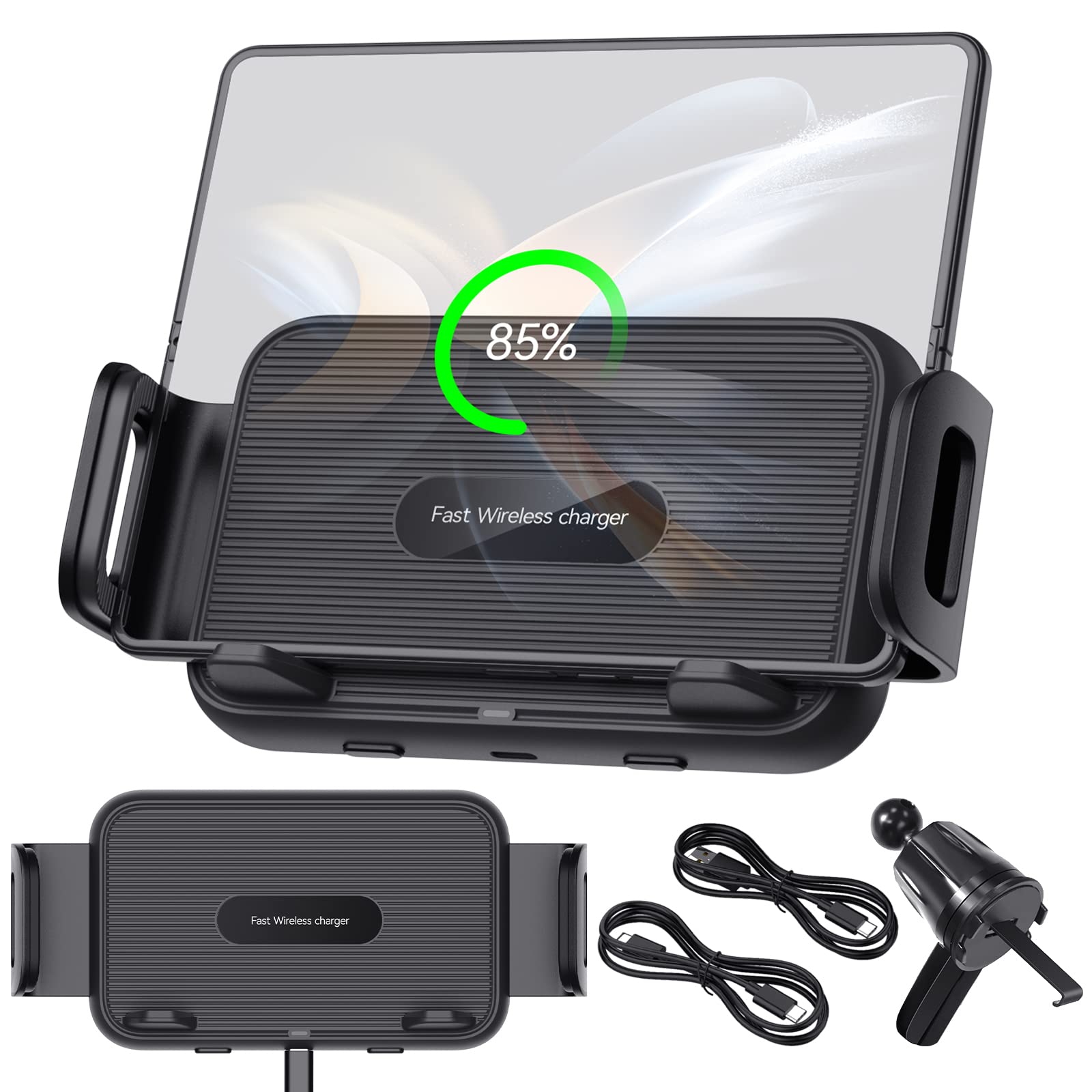 **CENMASO 15W Qi Wireless Car Charger Mount - Auto Clamping Fast Charging for Samsung Galaxy Z Fold 4/3/2, Z Flip 4/3 5G & iPhone 14/13 Pro Max - Perfect for Hands-Free Driving & Long Road Trips**