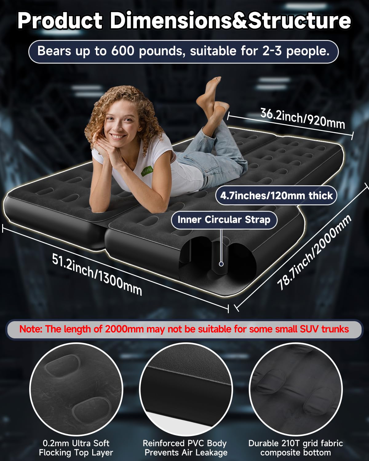 **Upgraded Thickened SUV Air Mattress Bed with Electric Pump – Portable Inflatable Car Sleeping Airbed for Camping, Travel & Road Trips | Includes Pillows & Repair Patch Kit**    *(Perfect for SUV Back Trunk Camping, Long-Distance Travel, and Outdoor Adventures!)*