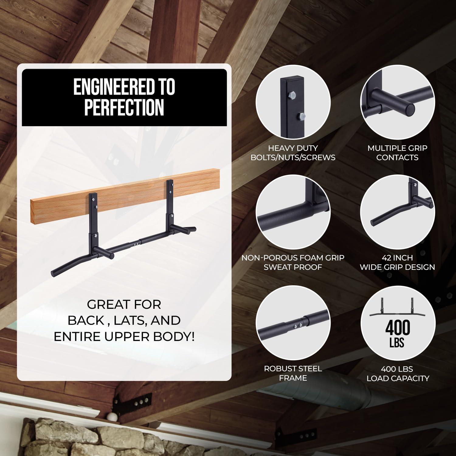 Heavy Duty Joist Mount Pull Up Bar - 42