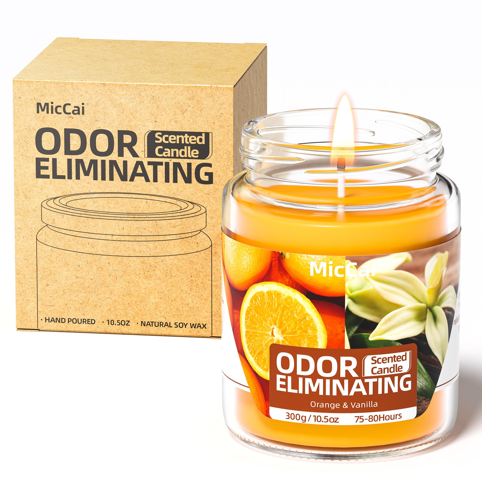Orange & Vanilla Scented Soy Candles - 99% Odor Eliminating for Pet, Smoke & Food Smells | Premium Home Fragrance Candles for Women | Perfect for Living Room, Bathroom & Bedroom Aromatherapy