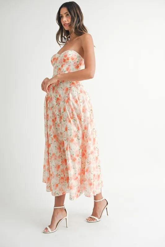 Floral Printed Midi Summer Dress for Women - Lightweight Flowy A-Line Sundress with Pockets, Beach Vacation & Casual Outfit