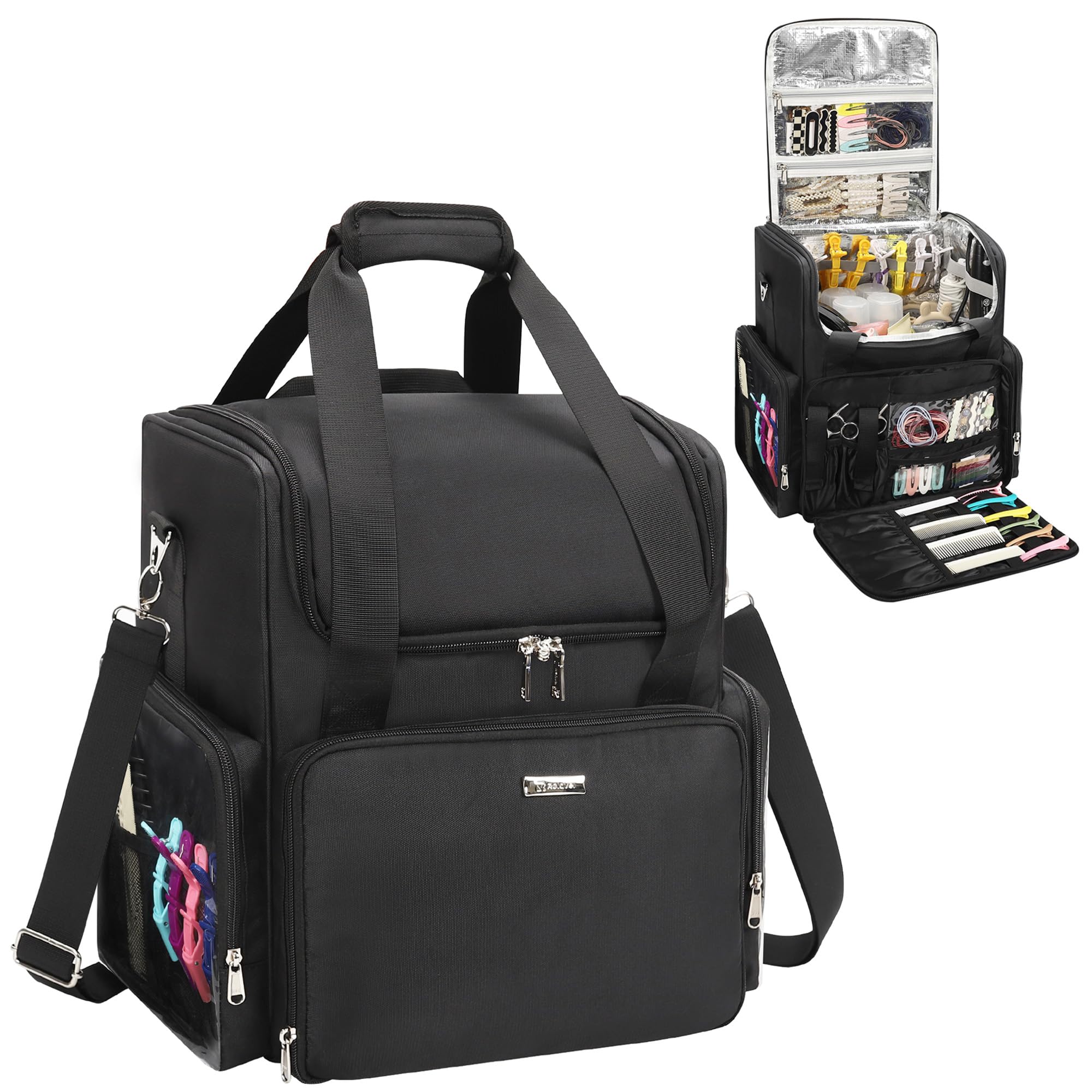Relavel Professional Hair Stylist Travel Bag - Waterproof Cosmetology Organizer Case with Adjustable Dividers & Shoulder Strap - Perfect for Hairstylists, Barbers & Salon Professionals On-The-Go (Ideal for Travel, Mobile Services & Salon Storage)