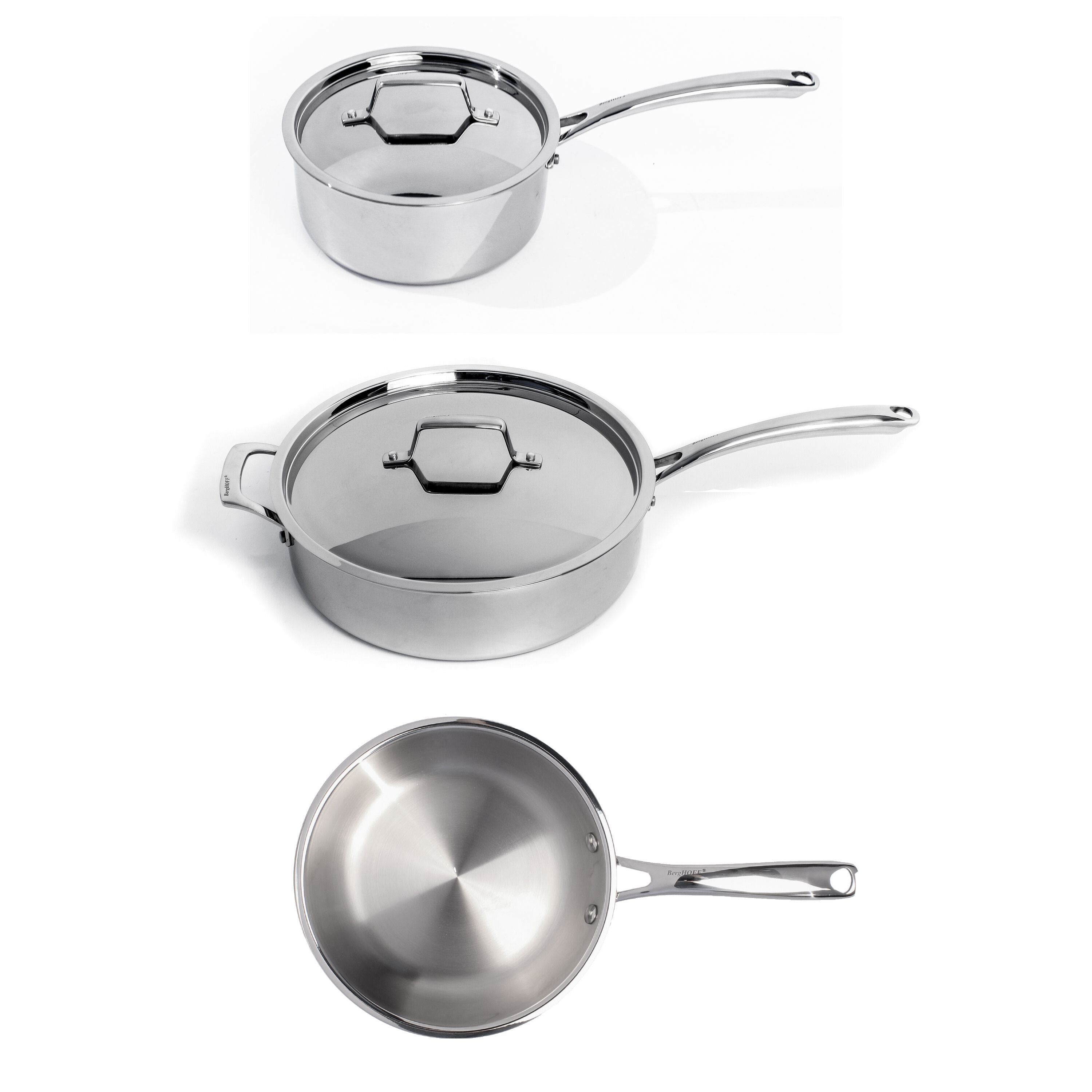 BergHOFF Professional 5-Piece Tri-Ply 18/10 Stainless Steel Cookware Set with SS Lids - Perfect for Home Cooking, Professional Kitchens & Gourmet Meal Preparation