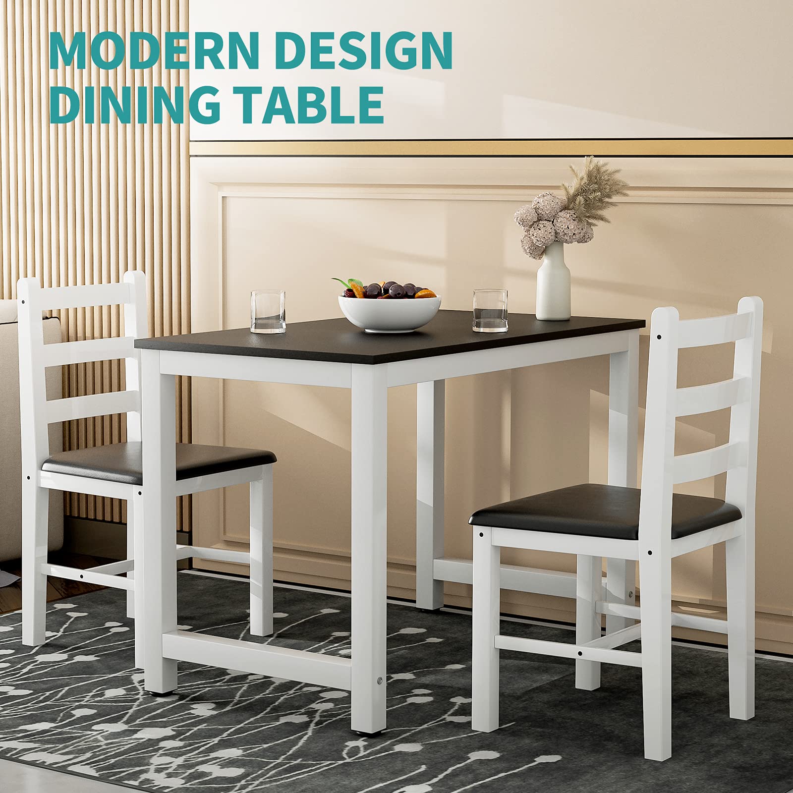 43 Inch Solid Wood Dining Table - Super Sturdy Kitchen Table for 2-4 People - Perfect for Small Apartments, Homes, Offices & Kitchens (Black) | Ideal for Family Dinners, Work Meetings & Compact Spaces