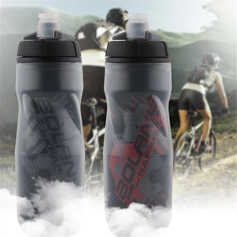 **20oz Insulated BPA-Free Squeeze Water Bottle for Sports & Outdoor Activities - Leakproof Handheld Squirt Bottle for Running, Cycling, Hiking, Gym Workouts (Black Blue)**