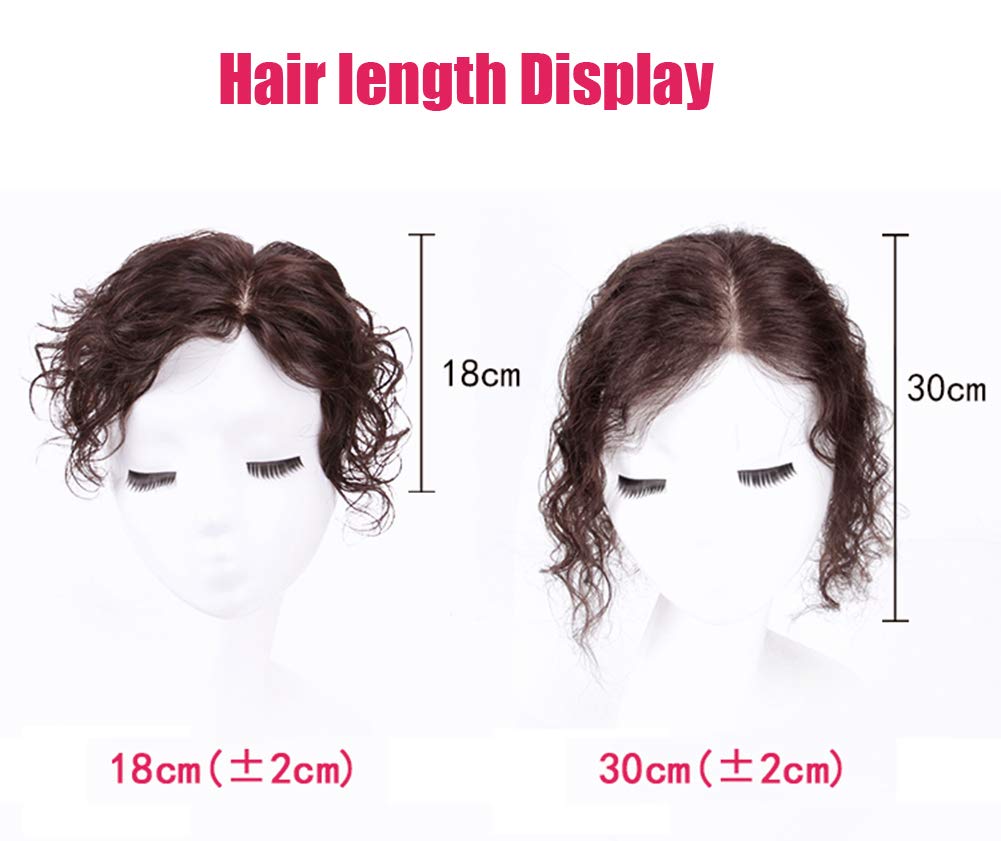 Maery 5x3 Full Handmade Silk Base 100% Real Human Hair Topper for Women with Thinning Hair - Curly Wavy Clip-in Hairpiece for Gray Coverage & Hairline (7