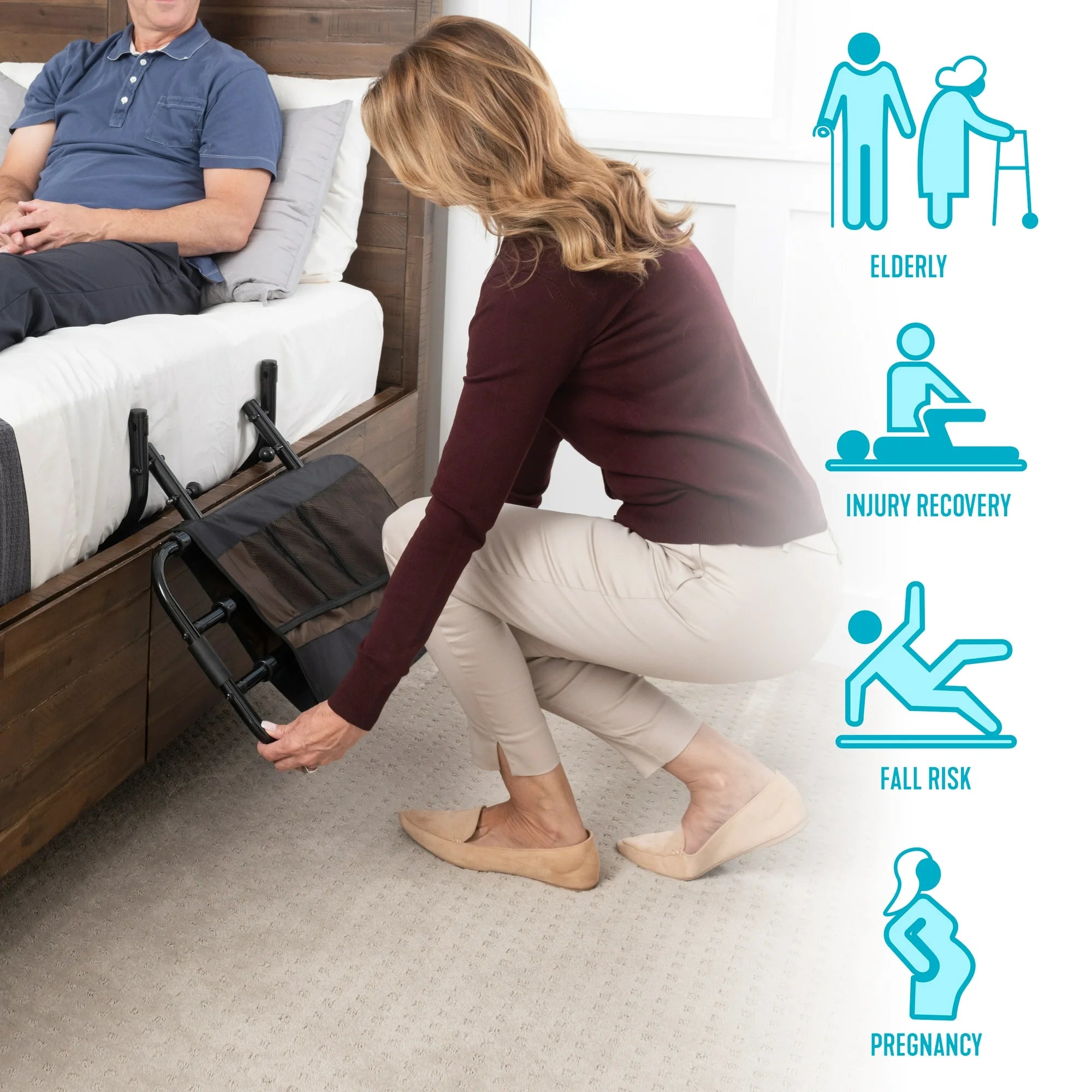 EZ Adjust Bed Rail - Adjustable Safety Bed Rail for Adults & Seniors - Home & Hospital Use for Fall Prevention & Support