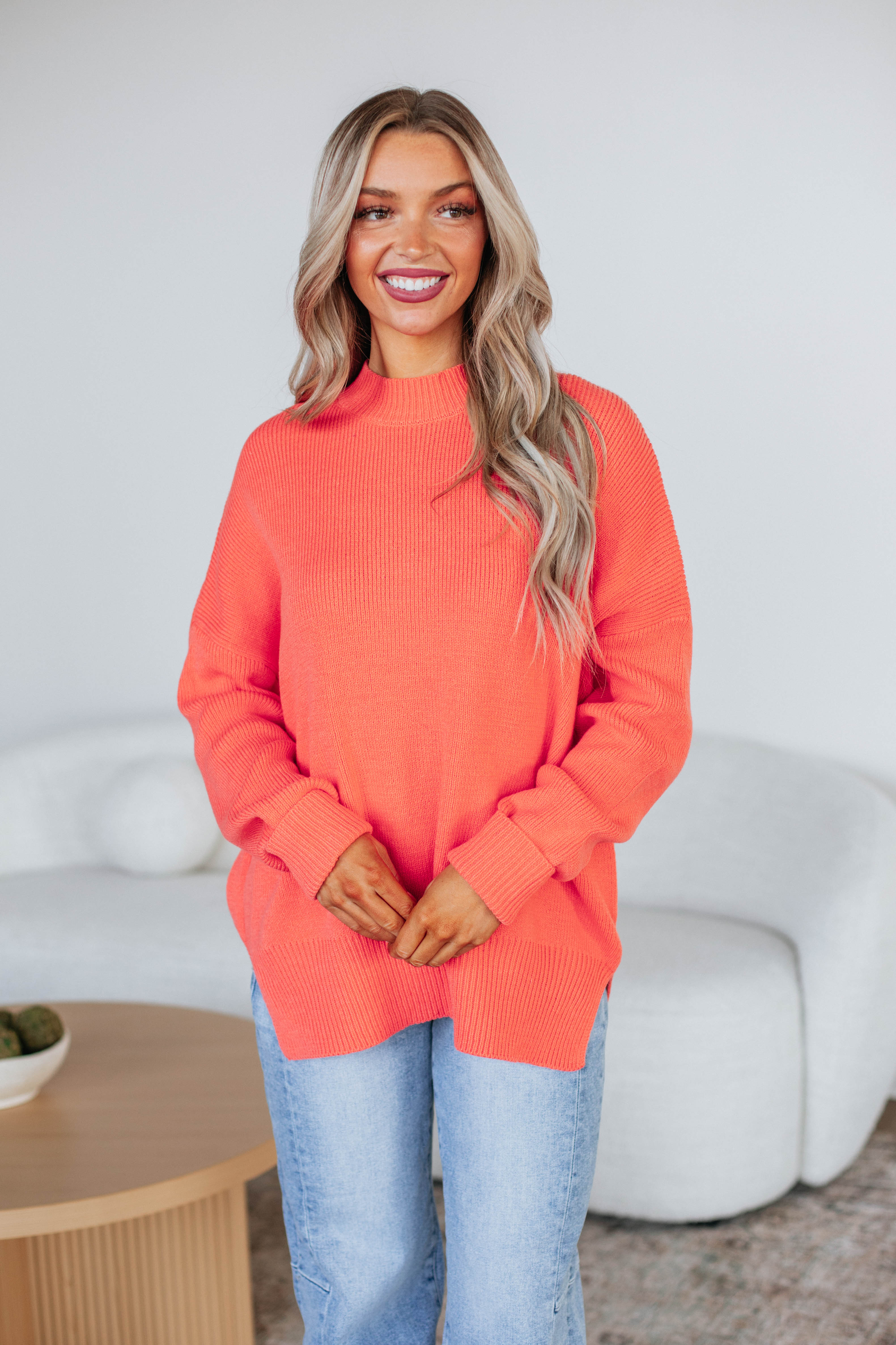 Women's Chelsea Mock Neck Sweater in Sorbet - Soft Knit Pullover for Fall & Winter | Perfect for Casual Outfits & Layering