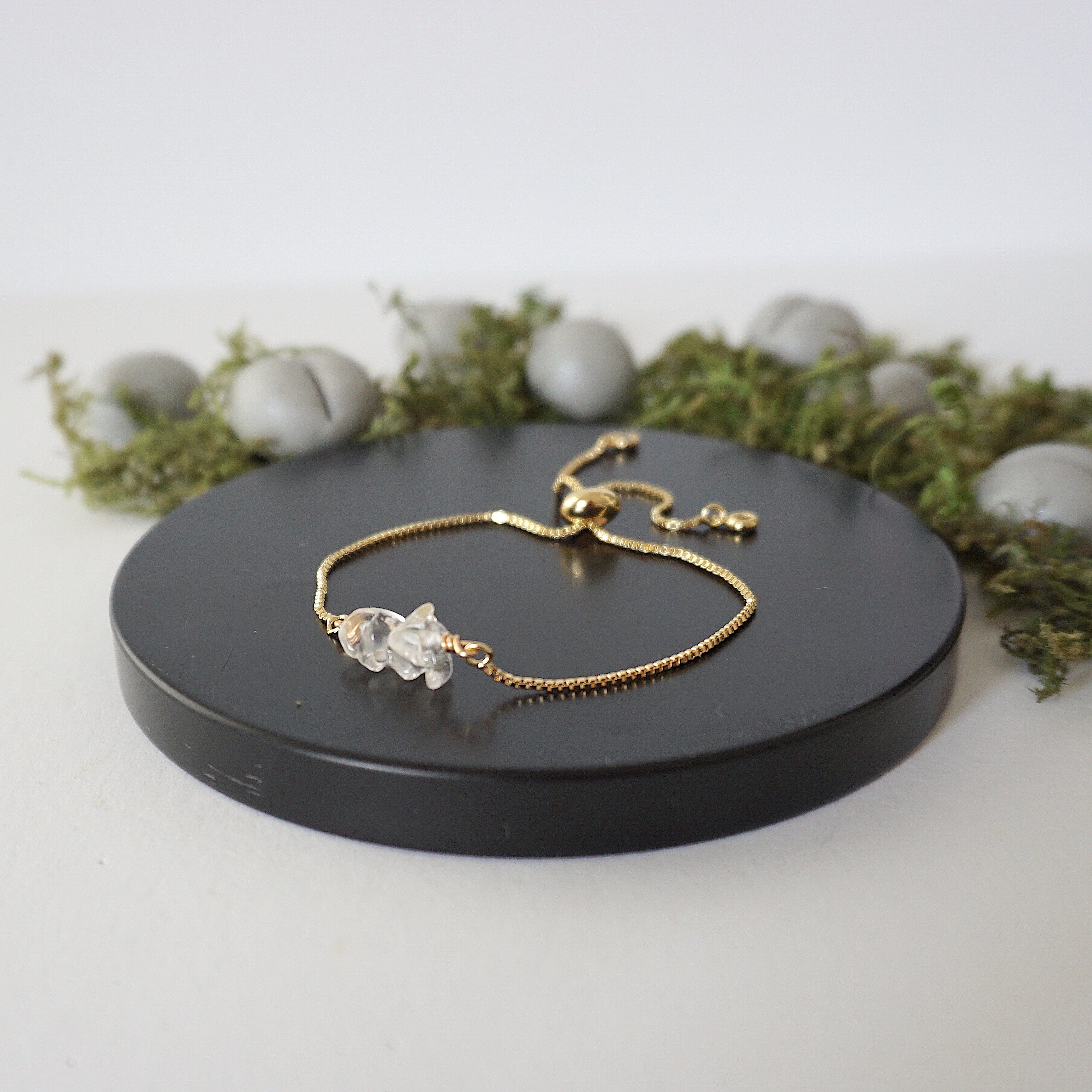 Gold Plated Adjustable Clear Quartz Bolo Crystal Bracelet for Women | Healing Crystal Jewelry for Meditation, Yoga & Positive Energy