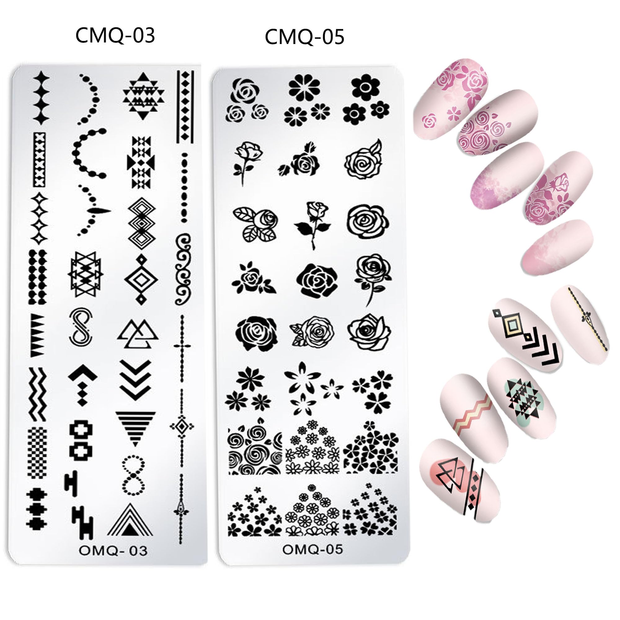 15-in-1 French Tip Nail Stamp Kit with Stamping Plate, Nail Art Stamper, Scraper & UV Lamp | DIY French Manicure & Nail Art Design for Home Salon & Professional Use
