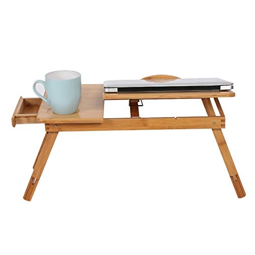 Adjustable 100% Bamboo Laptop Desk with Tilting Tray & Storage Drawer - Portable Bed Tray for Breakfast, Work, Reading in Bed or Sofa