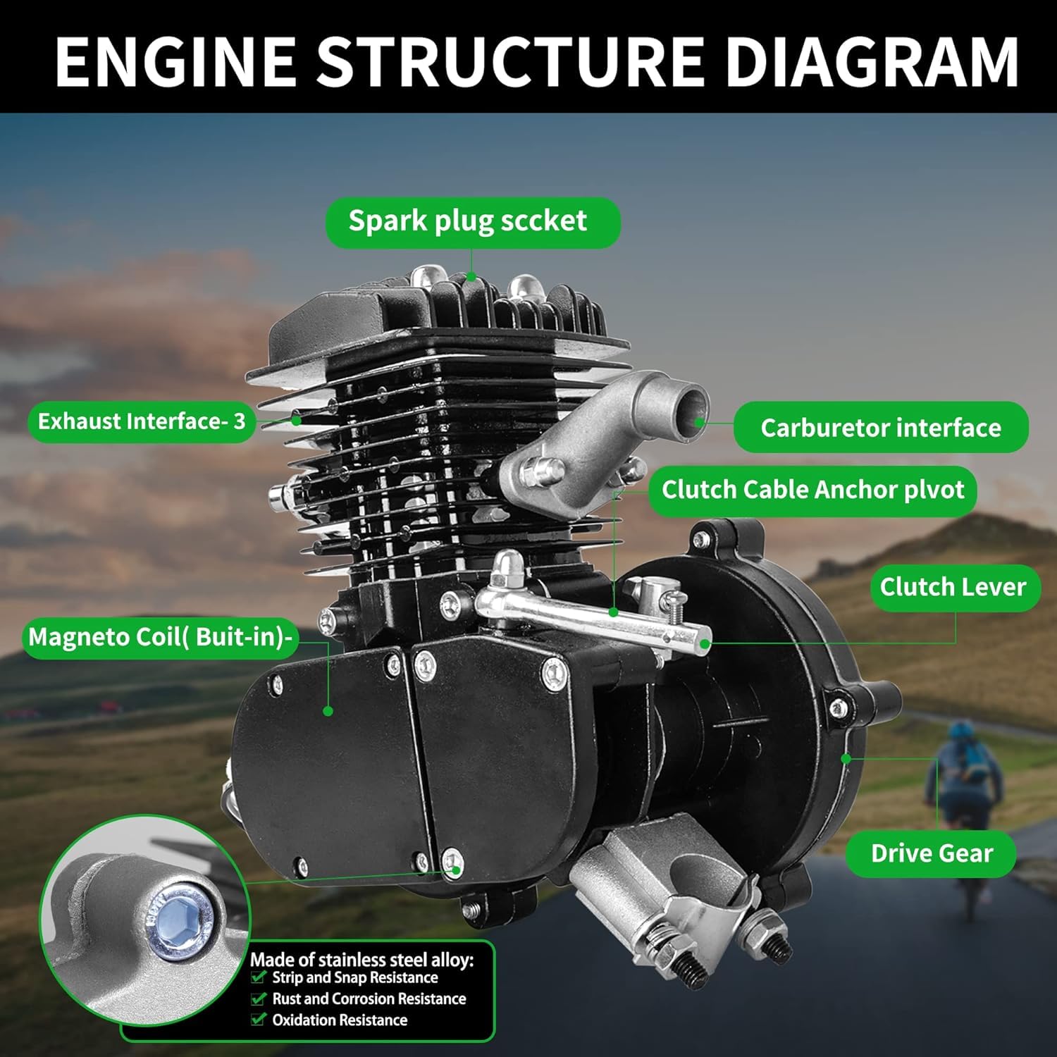 80cc 2-Stroke Bicycle Engine Kit - Motorized Bike Conversion Kit for 26