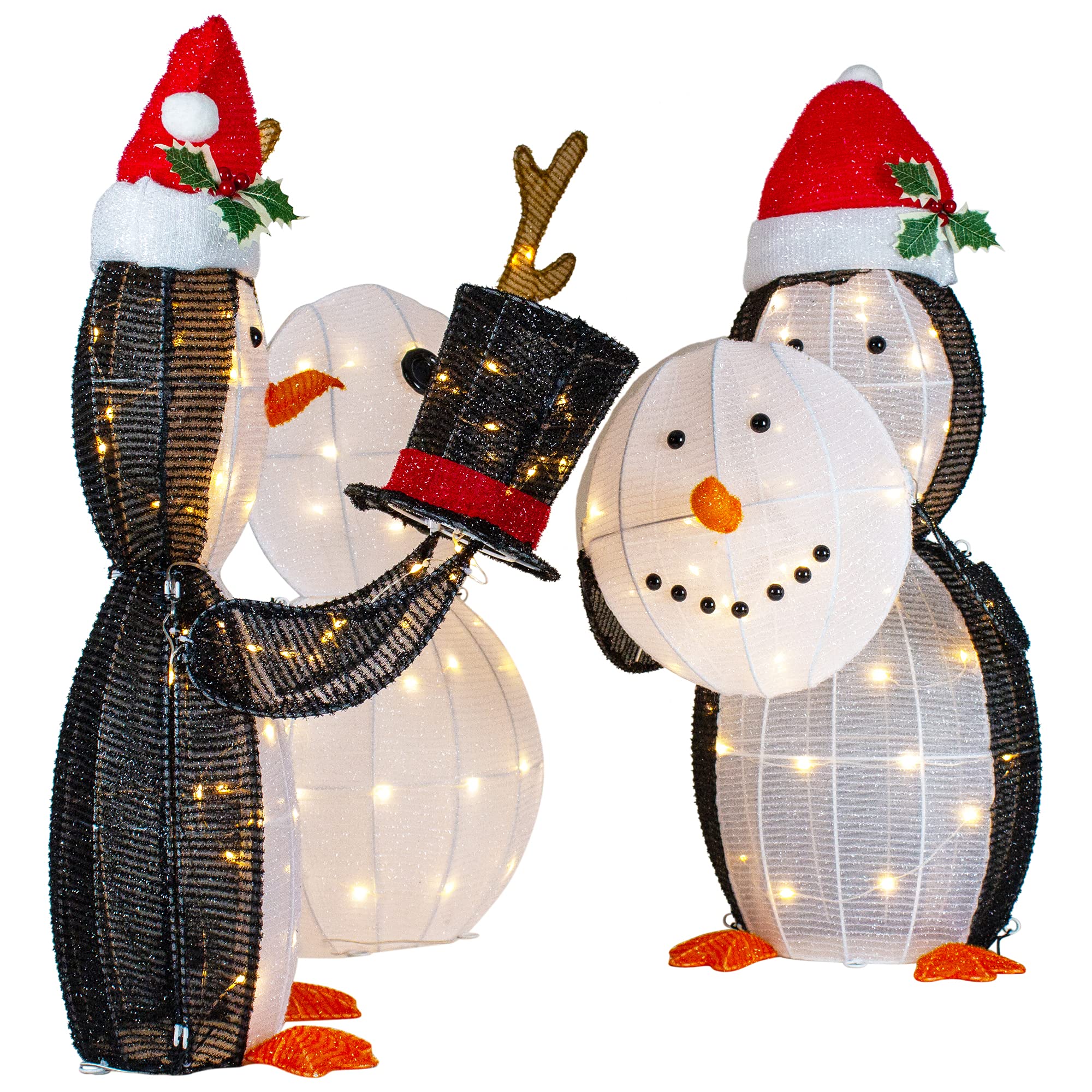 3-Pack LED Lighted Penguin Snowman Outdoor Christmas Decorations - 35