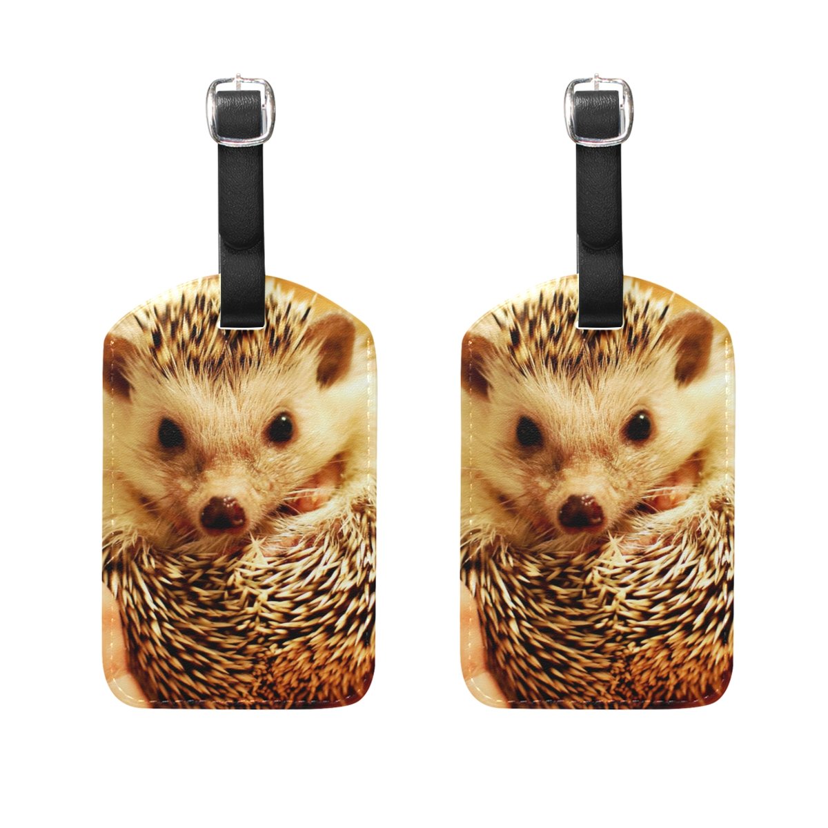 Cute Hedgehog PU Leather Luggage Tags - 2 Pack Travel ID Tags for Suitcases, Bags & Backpacks | Durable & Stylish Baggage Labels for Airports, Hotels & Camping Trips