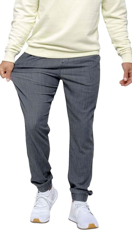 Mugsy Men’s Stretch Denim Joggers - Classic Fit Chambray Jogger Pants for Men | Comfortable & Flexible True to Size Casual Wear | Perfect for Lounge, Travel & Everyday Comfort