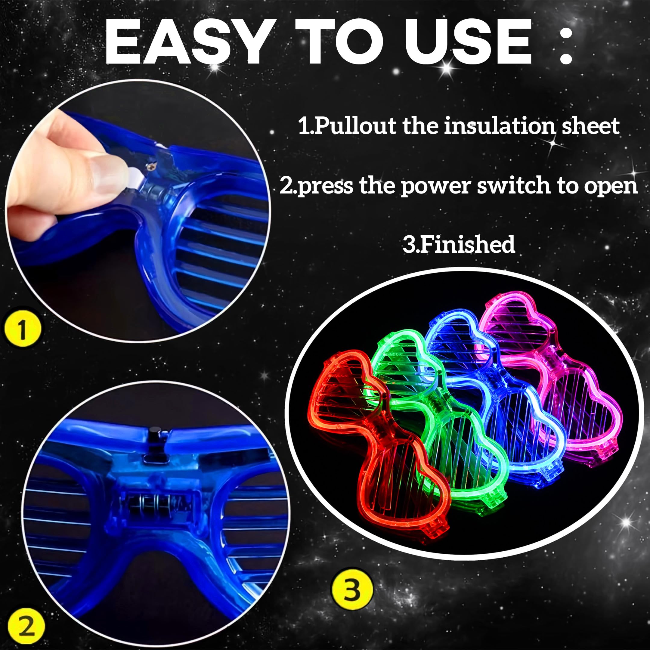 Fsmiling 24 Pack LED Light Up Glasses for Adults - Glow in The Dark Party Supplies, Party Favors for Halloween, Raves, Concerts & Night Events