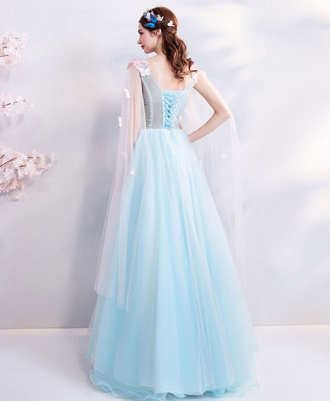 Elegant Blue V-Neck Tulle Prom Dress | Long Formal Evening Gown for Women | Perfect for Homecoming, Prom Night & Special Occasions