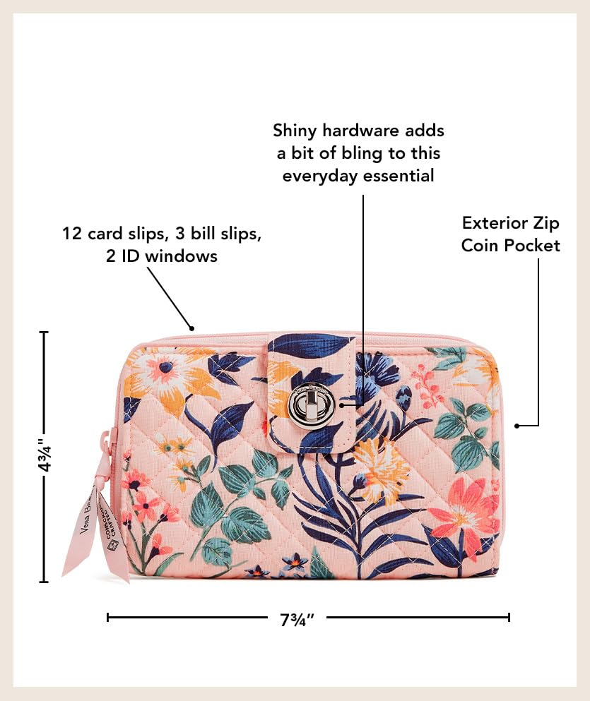 Vera Bradley Women's RFID Blocking Turnlock Wallet - Performance Twill Fabric, Floating Plum Pansies Design, Compact & Secure for Everyday Use | Perfect for Travel, Shopping & Daily Essentials