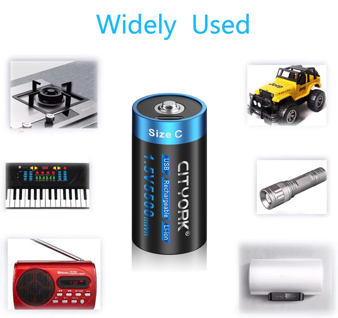 4 Pack USB-C Rechargeable C Cell Lithium Batteries - 5500mWh High Capacity, 1.5V Constant Output, Fast Charging with Included 4-in-1 Type-C Cable - Perfect for Flashlights, Toys, Medical Devices & Emergency Kits
