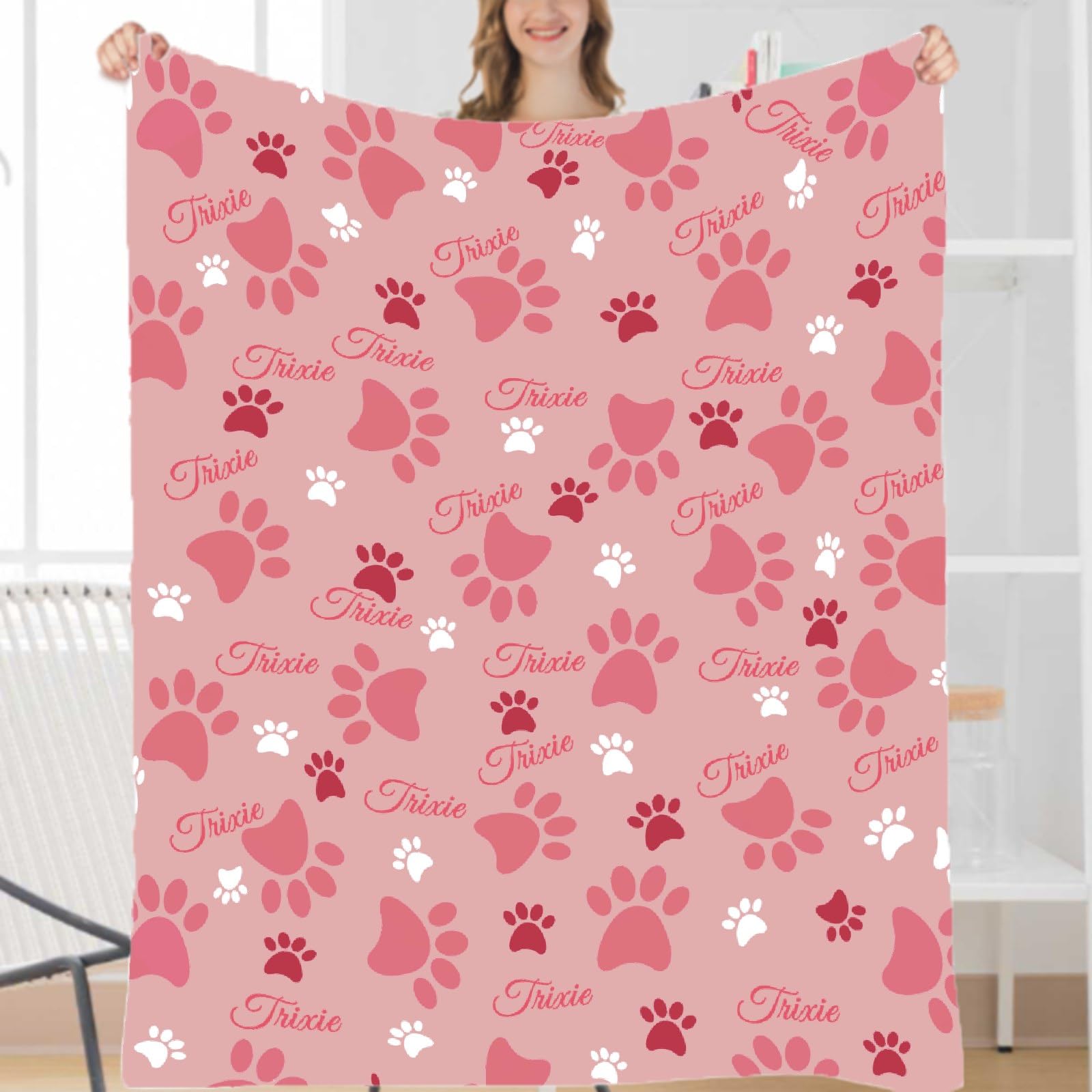 **Custom Personalized Dog Blanket with Name - Soft Cozy Fleece Pet Blanket for Puppy, Dog Lovers, Mom & Dad - Cute Paws & Bones Design - Perfect Gift for Bed, Sofa, Couch & Travel**    *(Use: Great for snuggling at home, keeping your pet warm during travel, or as a thoughtful gift for dog lovers!)*