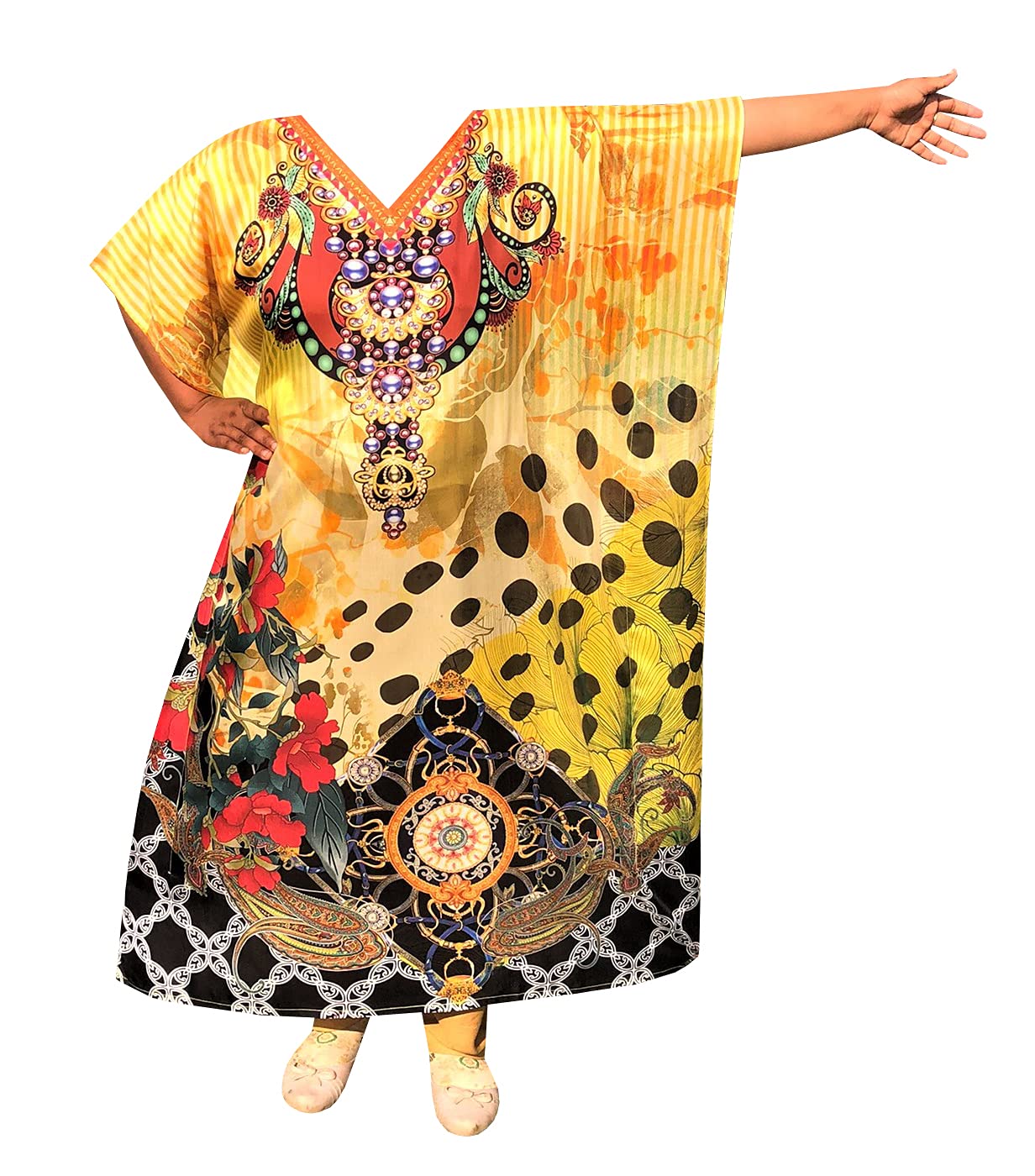 African Caftan Dresses for Women - Plus Size Boho Kaftan Loungewear & Beach Cover Up - Flowy Muumuu Dress for Summer Vacation, Pool Party, and Resort Wear