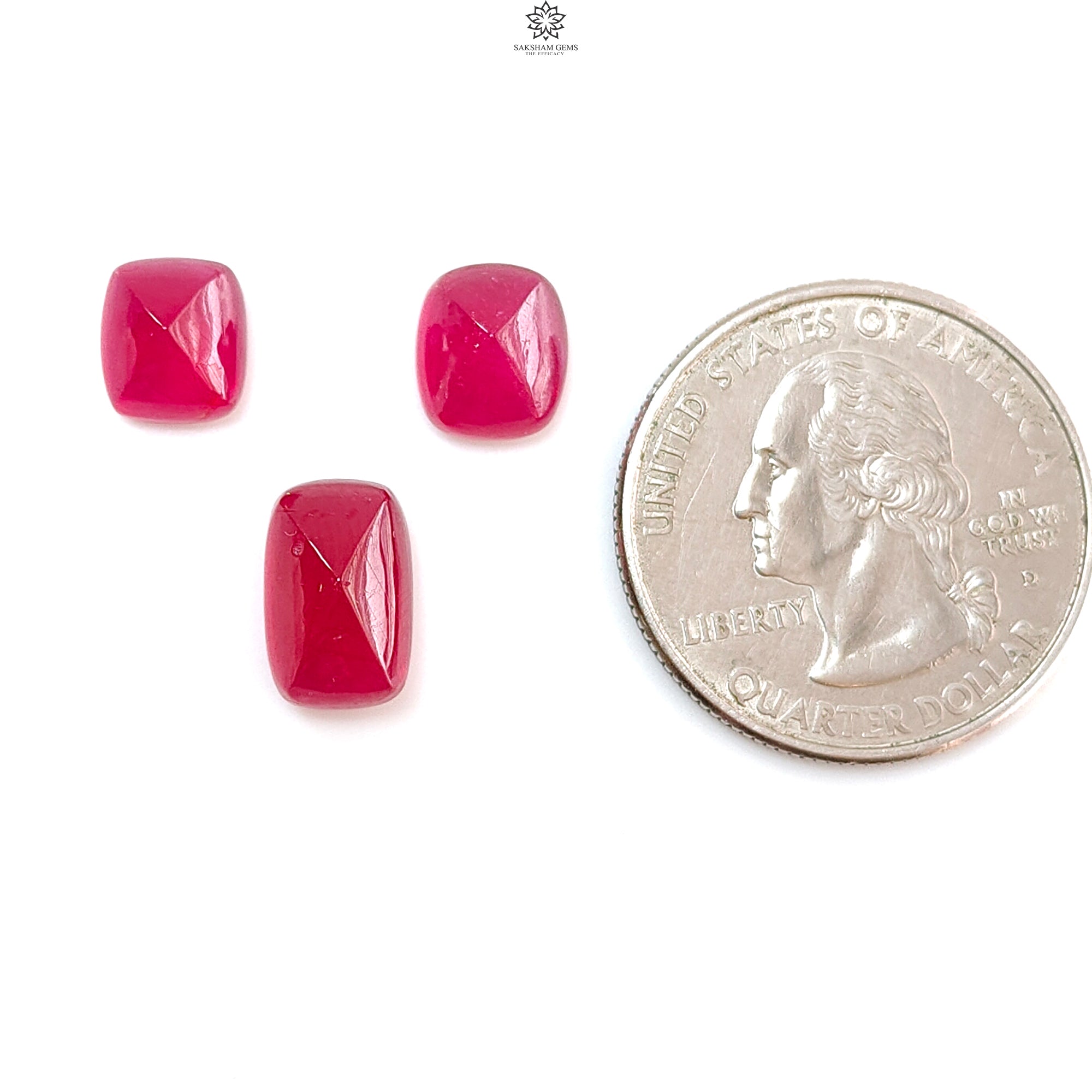 Natural Glass-Filled Pinkish Red Ruby Cabochon Gemstone - 3pcs Sugar Loaf Shape Set for Jewelry Making (Perfect for Rings, Necklaces & DIY Craft Projects)