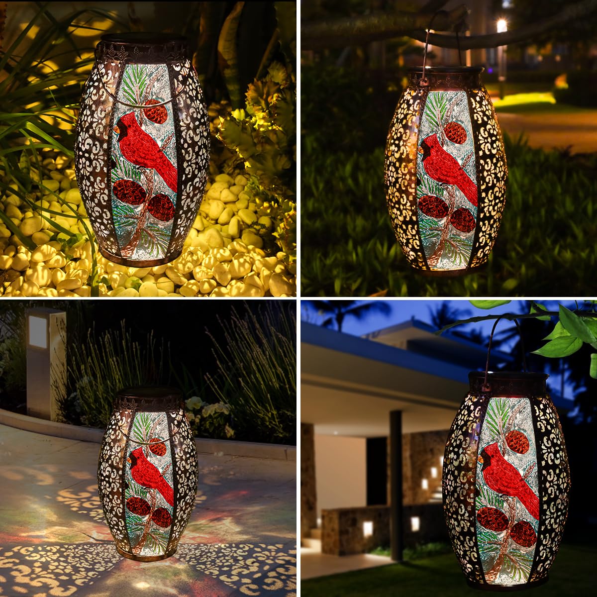 Solar Powered LED Outdoor Hanging Lantern - Waterproof Decorative Glass Light with Hollow Design for Garden, Patio, Yard, Pathway & Tabletop Decor | Perfect for Holiday, Wedding, Camping & Nighttime Ambiance