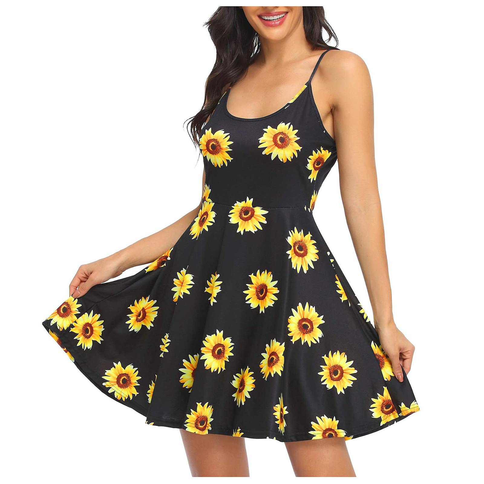 Women's Floral Summer Dress - Sleeveless Adjustable Shoulder Strap Beach Dress for Fall | Perfect for Beach Vacations, Outdoor Parties & Casual Wear