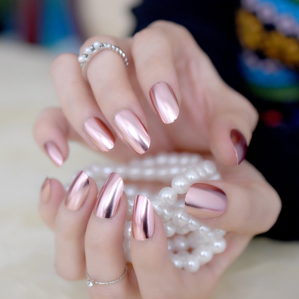 Elegant Oval Fake Nails - Light Pink False Nails for Women, Cool Style Press-on Nails with Mirror Finish | Perfect for Parties, Weddings & Date Nights (Style N18)