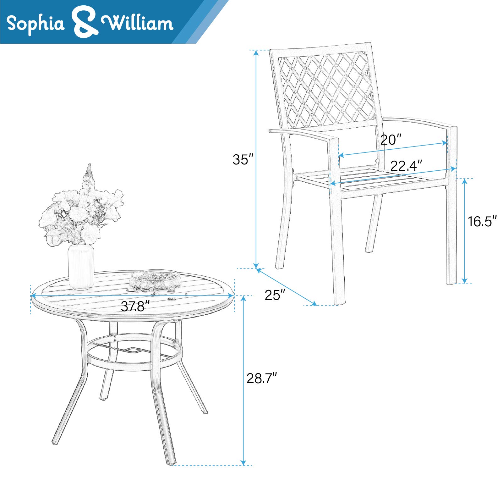 Sophia & William 5-Piece Black Outdoor Dining Set - Round Bistro Table with 4 Stackable Metal Chairs for Patio, Deck, Garden & Backyard | Weather-Resistant Outdoor Furniture for Entertaining & Relaxation