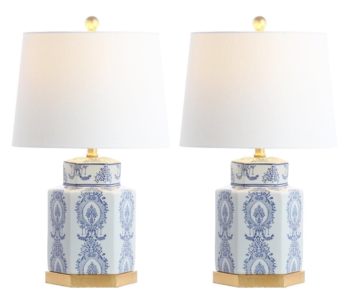 Blue and White Lapis Ceramic Table Lamp with Gold Accent - Set of 2, Elegant Home Decor for Living Room, Bedroom, or Office Lighting