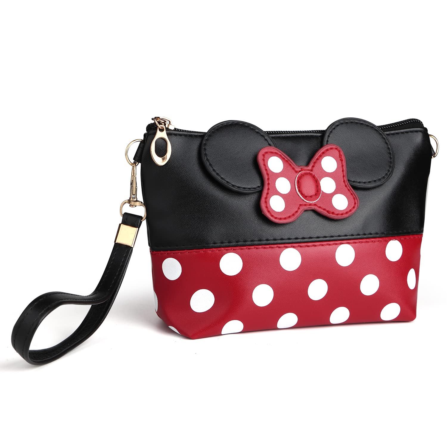 Cute Cartoon Leather Travel Makeup Bag for Women & Girls - Portable Cosmetic Organizer & Toiletry Pouch - Perfect for Vacation, Gym, School & Daily Use (Black)