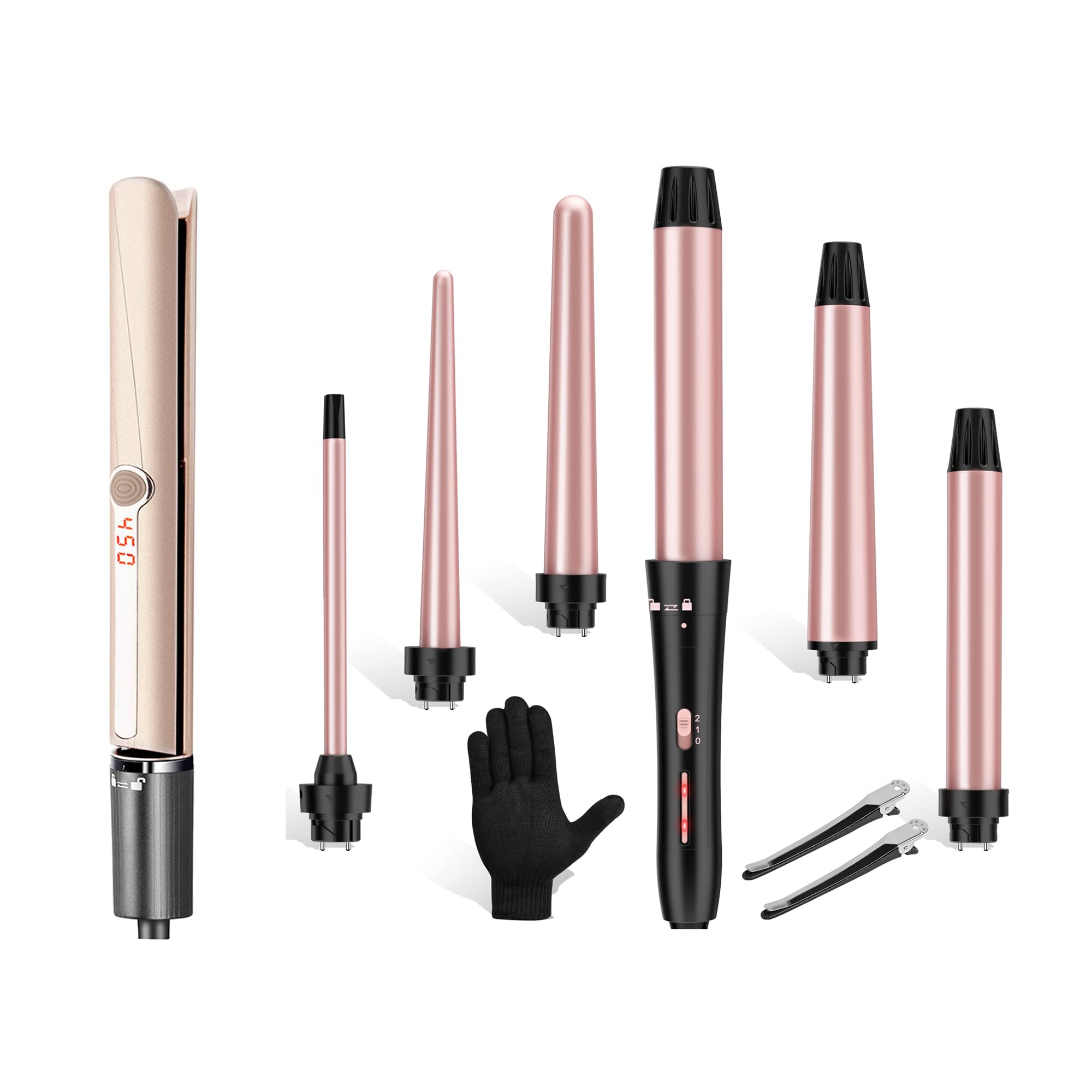 Professional Hair Straightener Flat Iron & 6-in-1 Curling Wand Set for Women - Salon Quality Styling Tools for Straight, Wavy & Curly Hair at Home or Travel