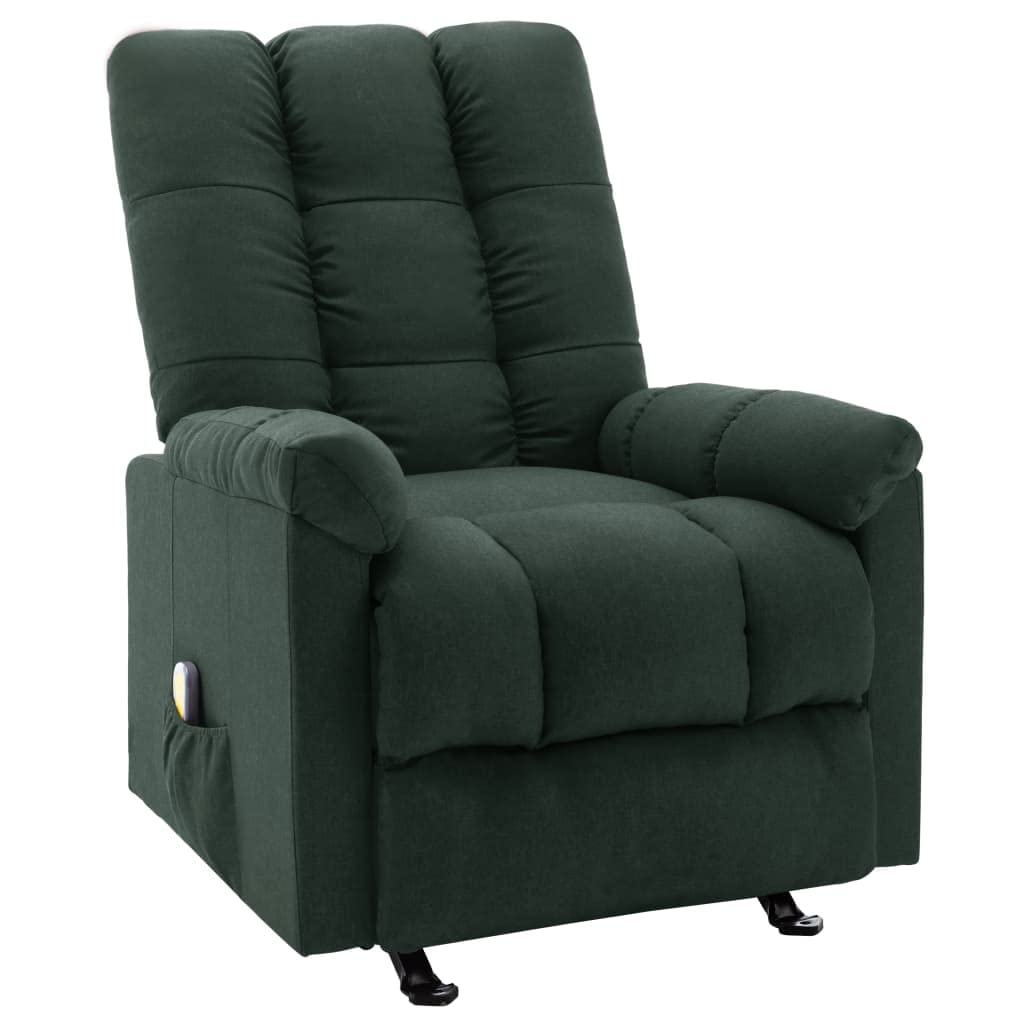 Premium Massage Recliner Chair with Padded Cushion - Ergonomic Office & Living Room Reclining Chair for Home Theater, Bedroom, Lounge - Dark Green Fabric Upholstery - Perfect for Relaxation, Reading & Movie Nights