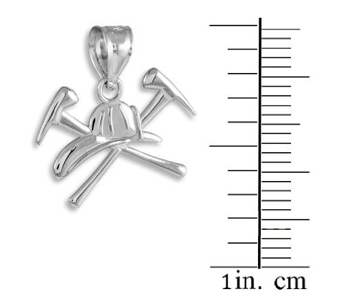 10K White Gold Firefighter Axe & Helmet Charm Pendant - Fire Department Jewelry for First Responders, EMS, and Firefighter Gifts